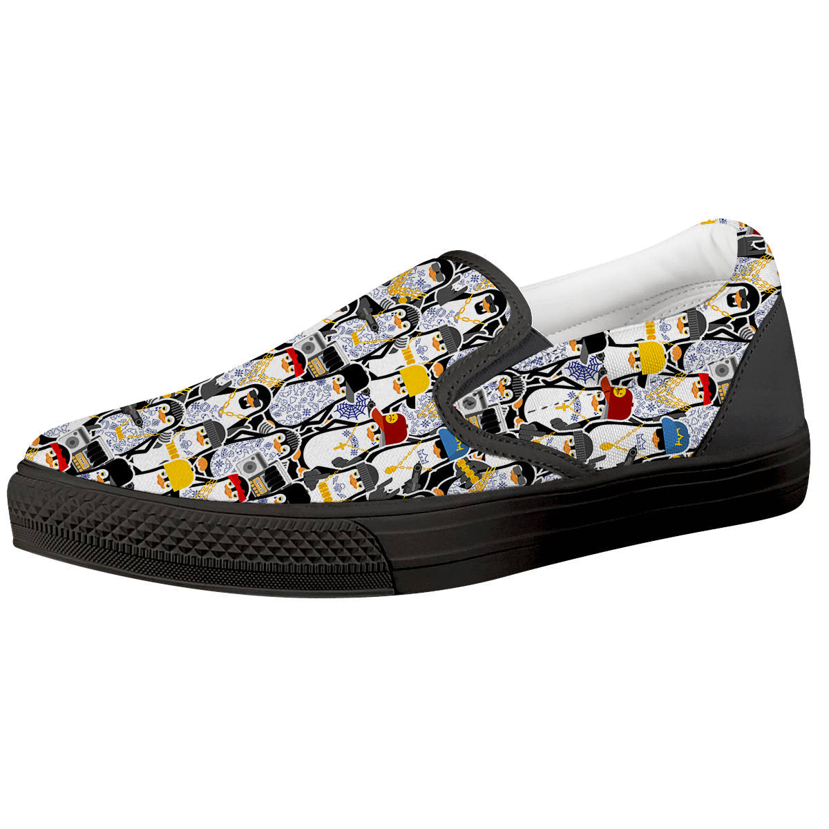 Penguin Criminal Print Pattern Black Slip On Shoes-grizzshop