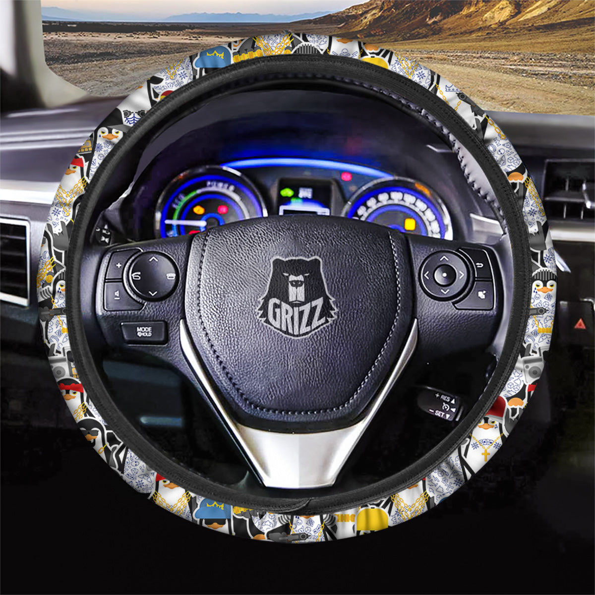 Penguin Criminal Print Pattern Car Steering Wheel Cover-grizzshop