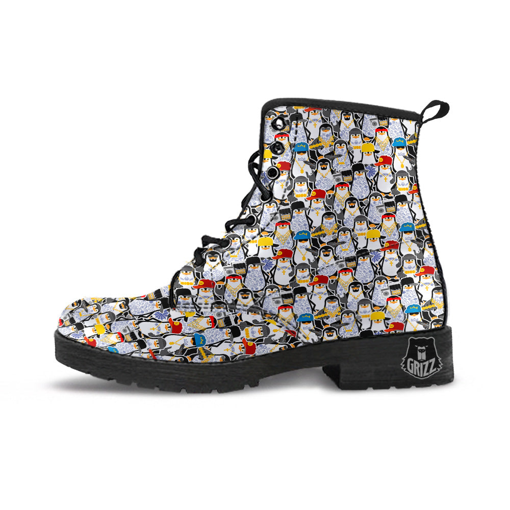 Penguin Criminal Print Pattern Leather Boots-grizzshop