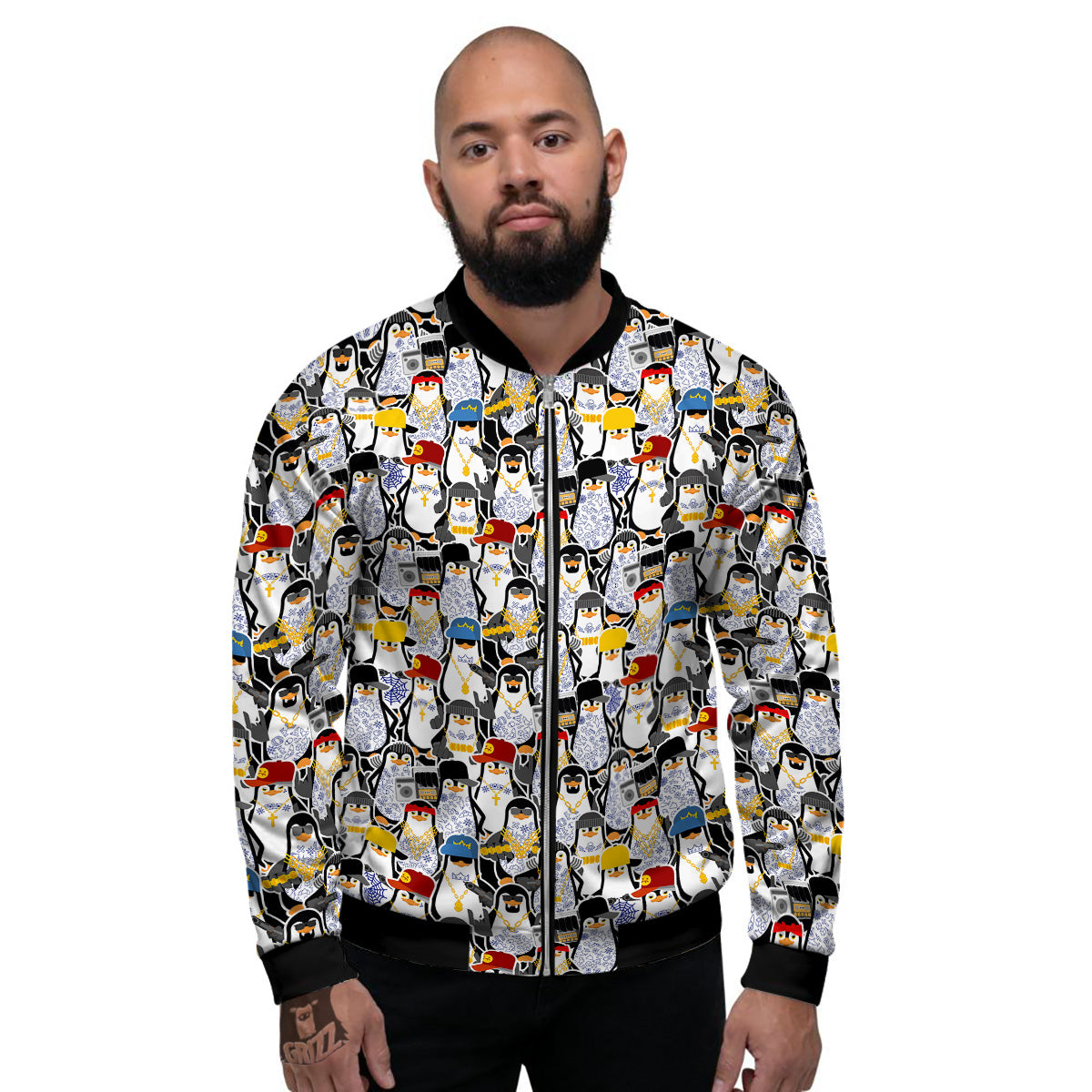 Penguin Criminal Print Pattern Men's Bomber Jacket-grizzshop