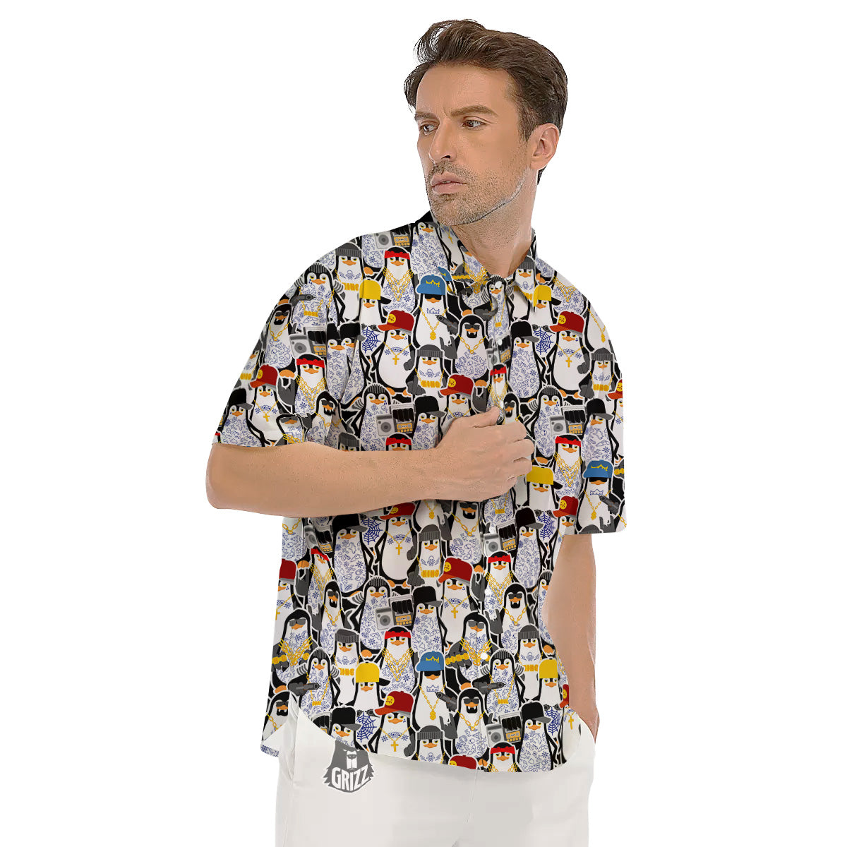 Penguin Criminal Print Pattern Men's Short Sleeve Shirts-grizzshop