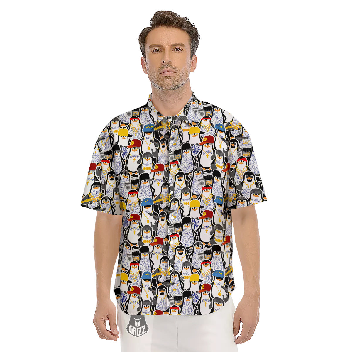 Penguin Criminal Print Pattern Men's Short Sleeve Shirts-grizzshop
