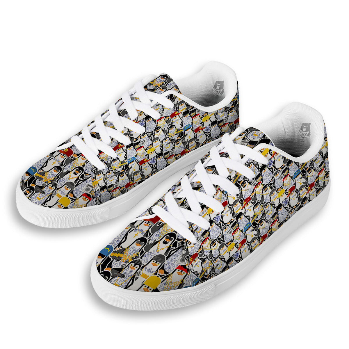 Penguin Criminal Print Pattern White Low Top Sneakers-grizzshop