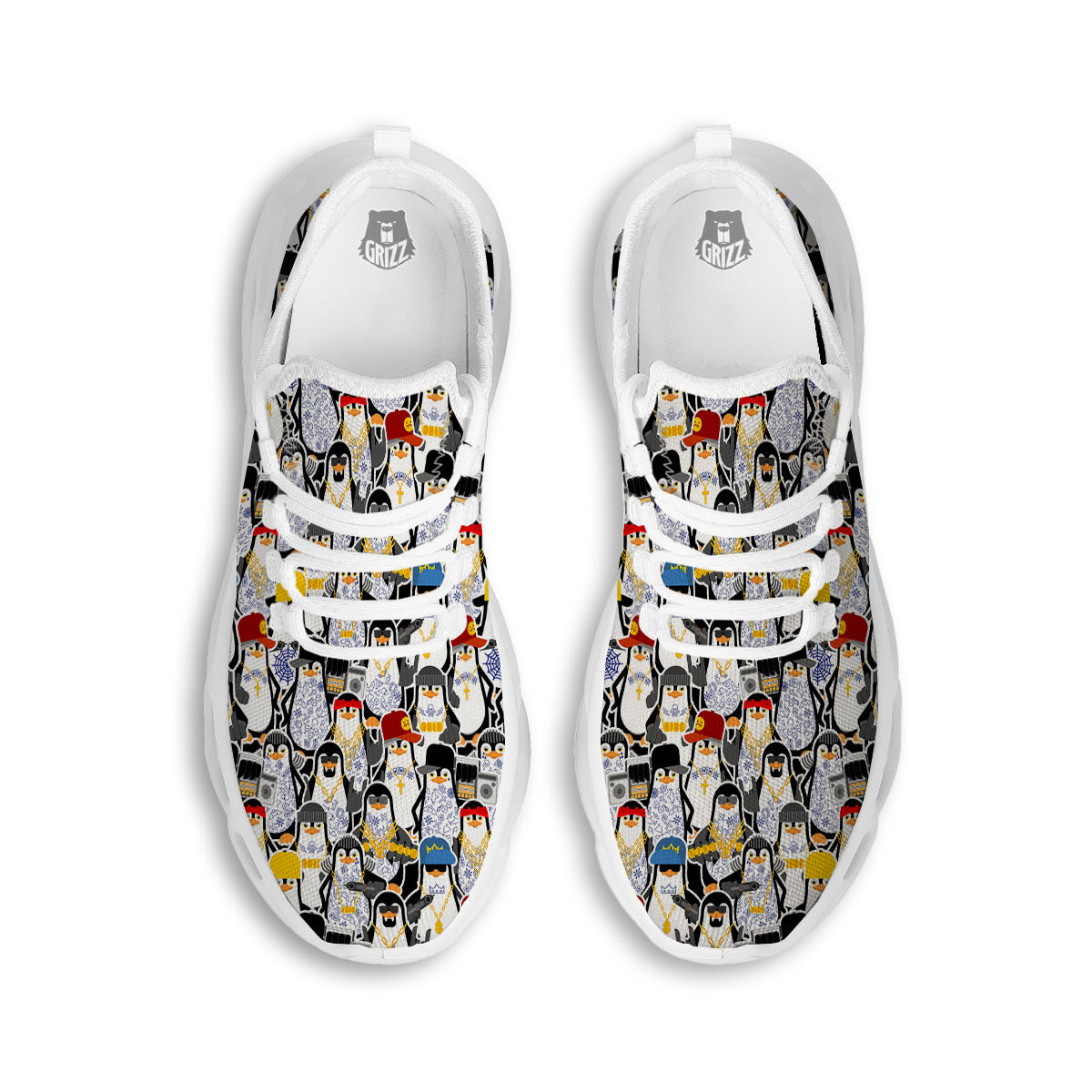 Penguin Criminal Print Pattern White Running Shoes-grizzshop