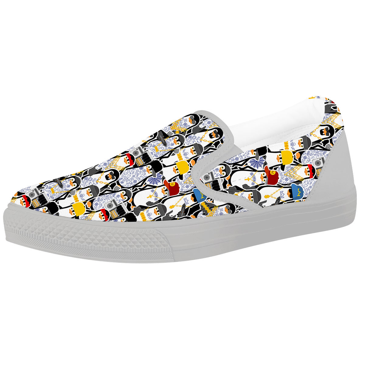 Penguin Criminal Print Pattern White Slip On Shoes-grizzshop