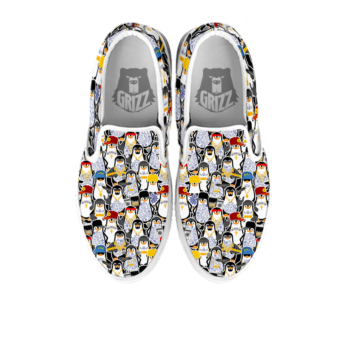 Penguin Criminal Print Pattern White Slip On Shoes-grizzshop