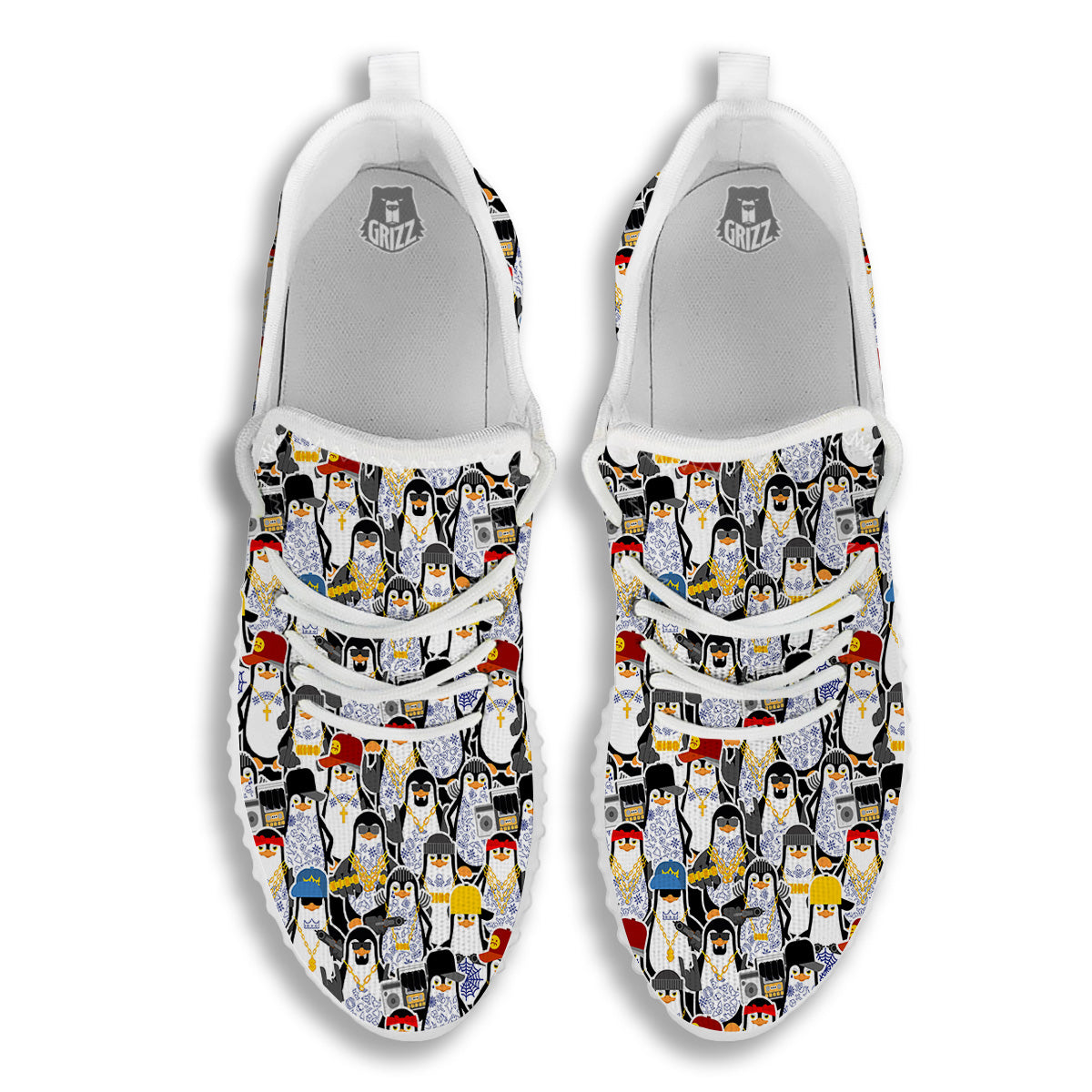 Penguin Criminal Print Pattern White Walking Shoes-grizzshop