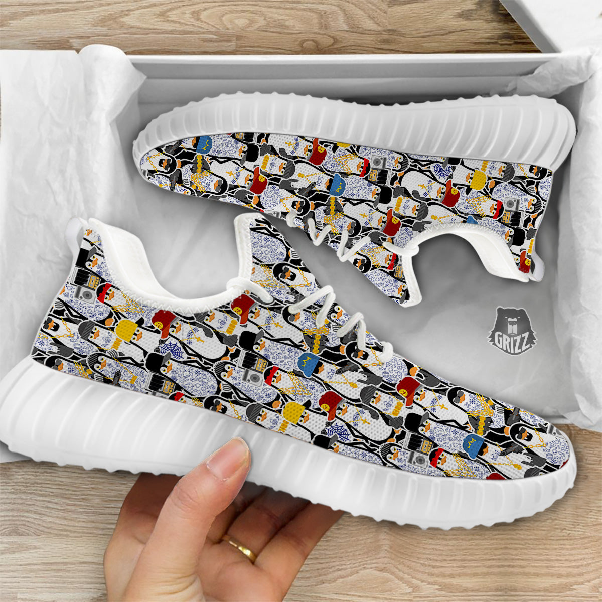 Penguin Criminal Print Pattern White Walking Shoes-grizzshop