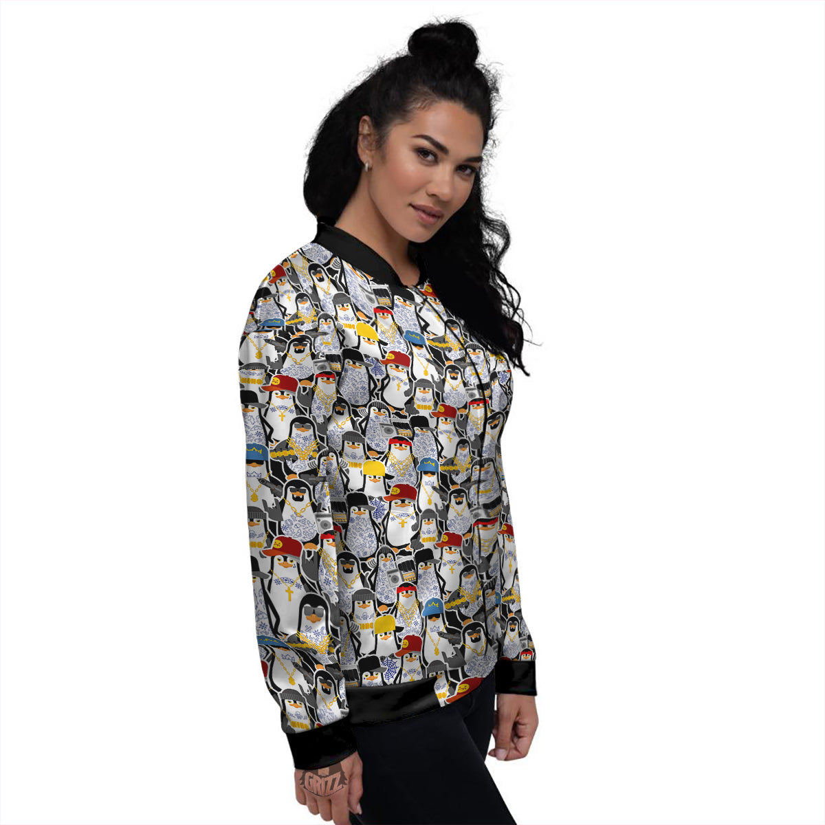 Penguin Criminal Print Pattern Women's Bomber Jacket-grizzshop