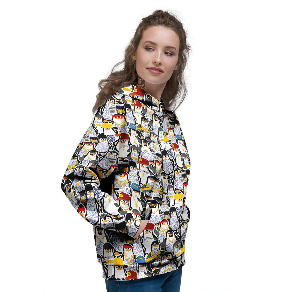 Penguin Criminal Print Pattern Women's Hoodie-grizzshop