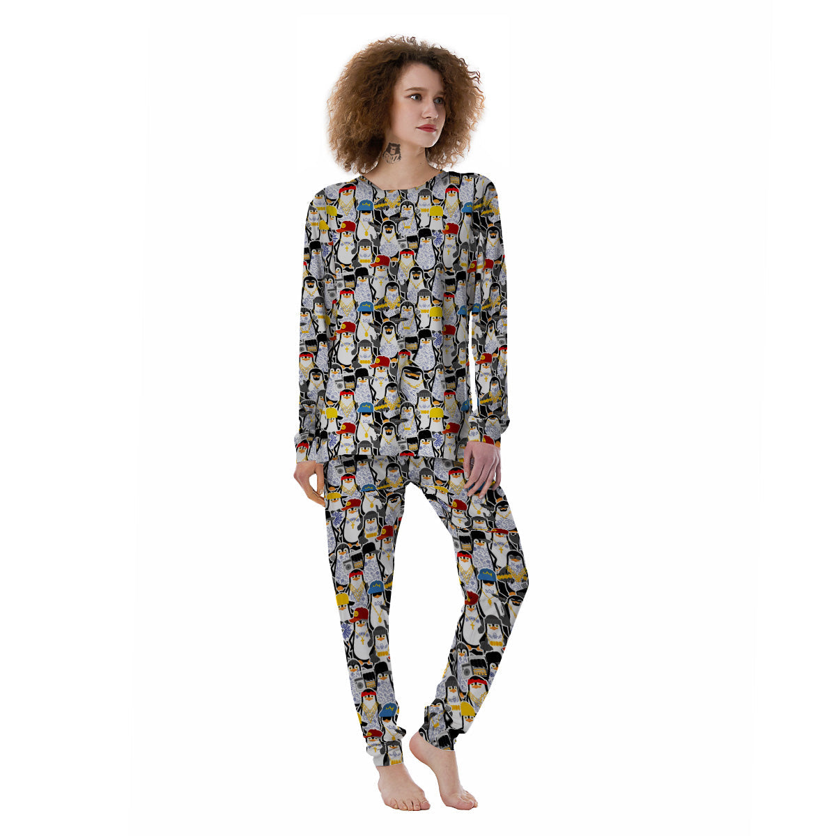 Penguin Criminal Print Pattern Women's Pajamas-grizzshop