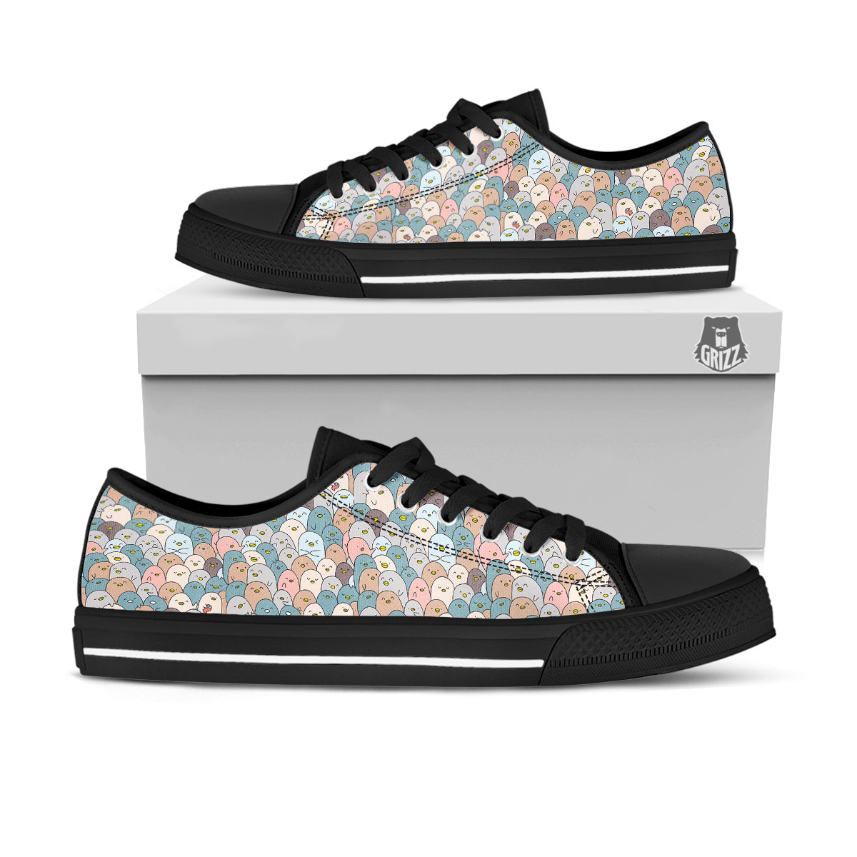 Penguin Cute Colorful Print Pattern Black Low Top Shoes-grizzshop