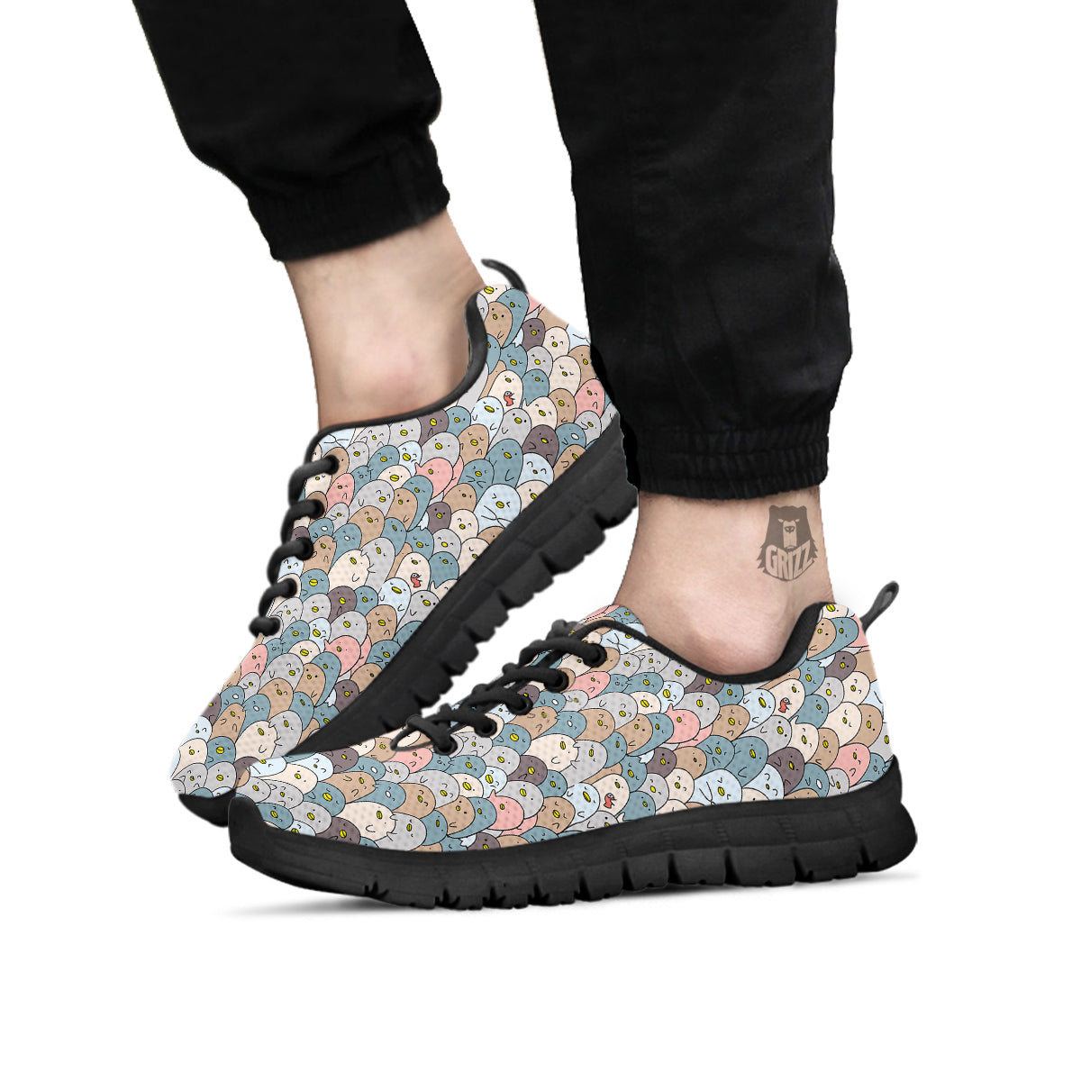 Penguin Cute Colorful Print Pattern Black Sneaker-grizzshop