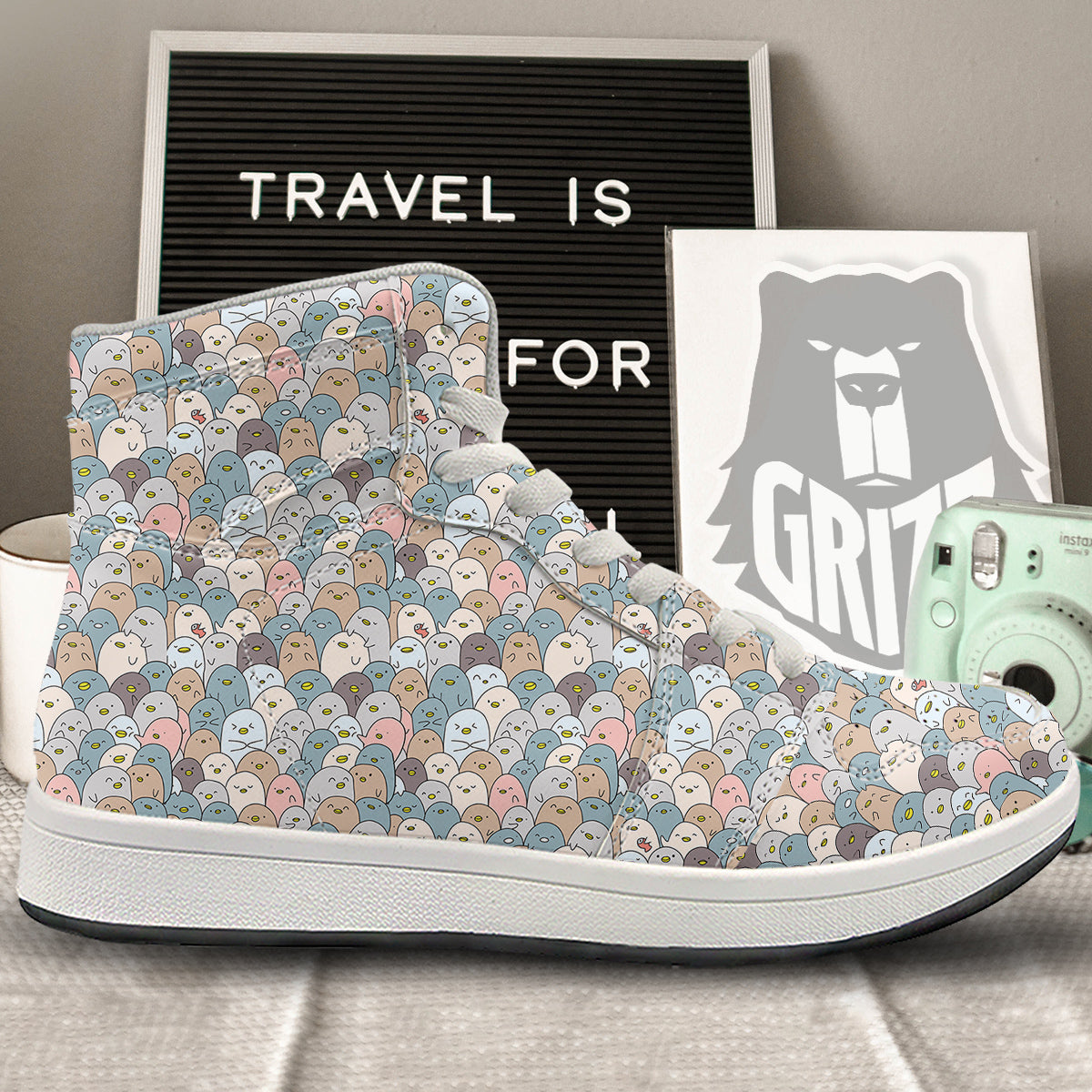Penguin Cute Colorful Print Pattern High Top Sneakers-grizzshop