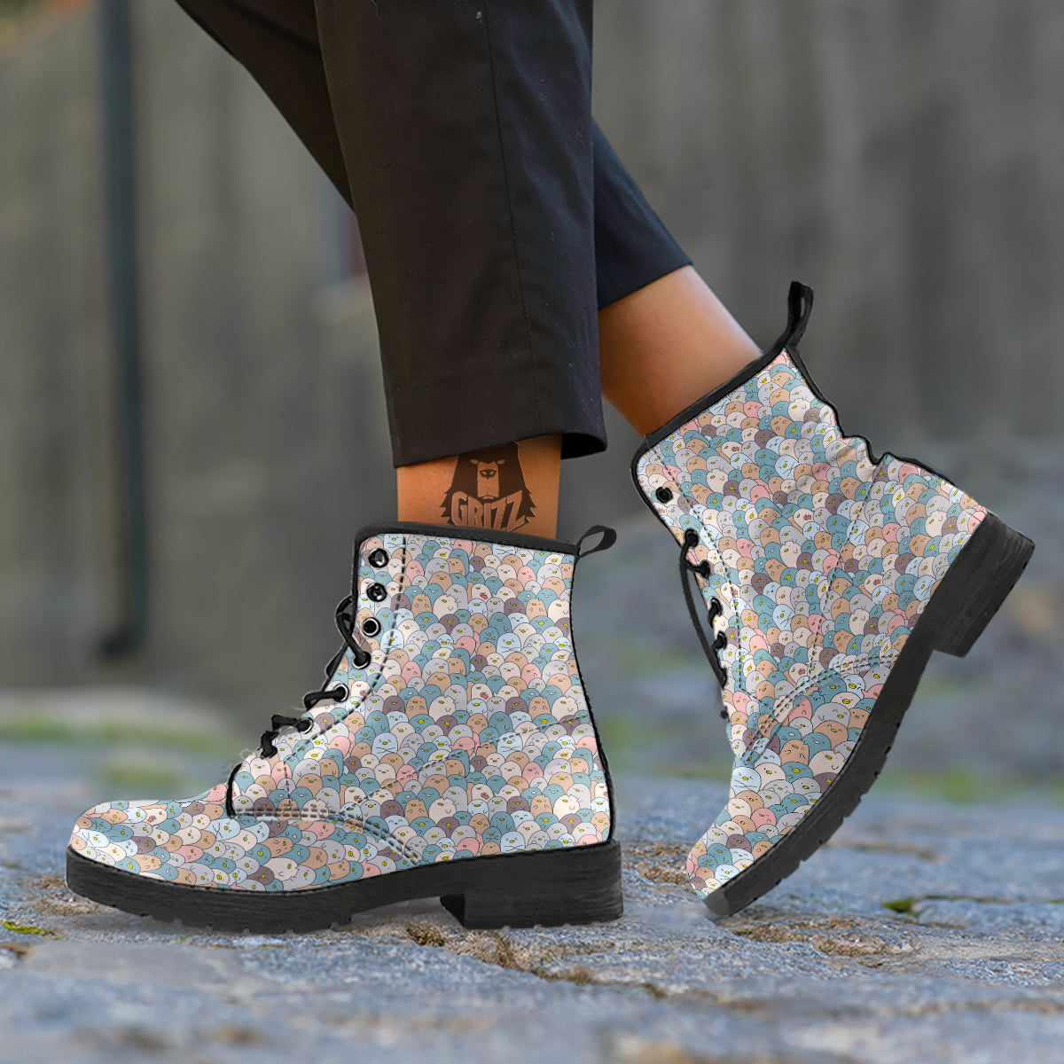 Penguin Cute Colorful Print Pattern Leather Boots-grizzshop