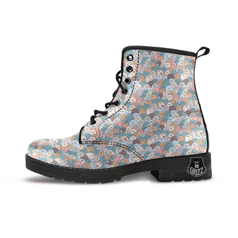 Penguin Cute Colorful Print Pattern Leather Boots-grizzshop