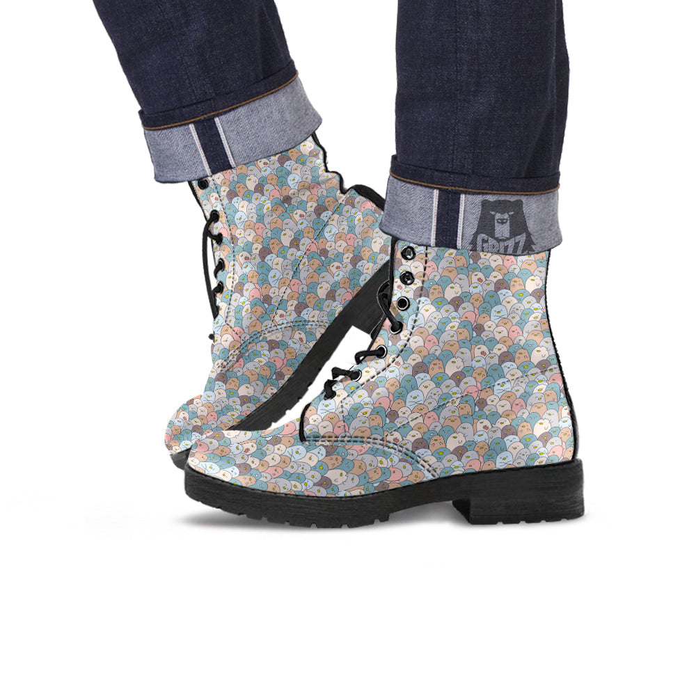 Penguin Cute Colorful Print Pattern Leather Boots-grizzshop