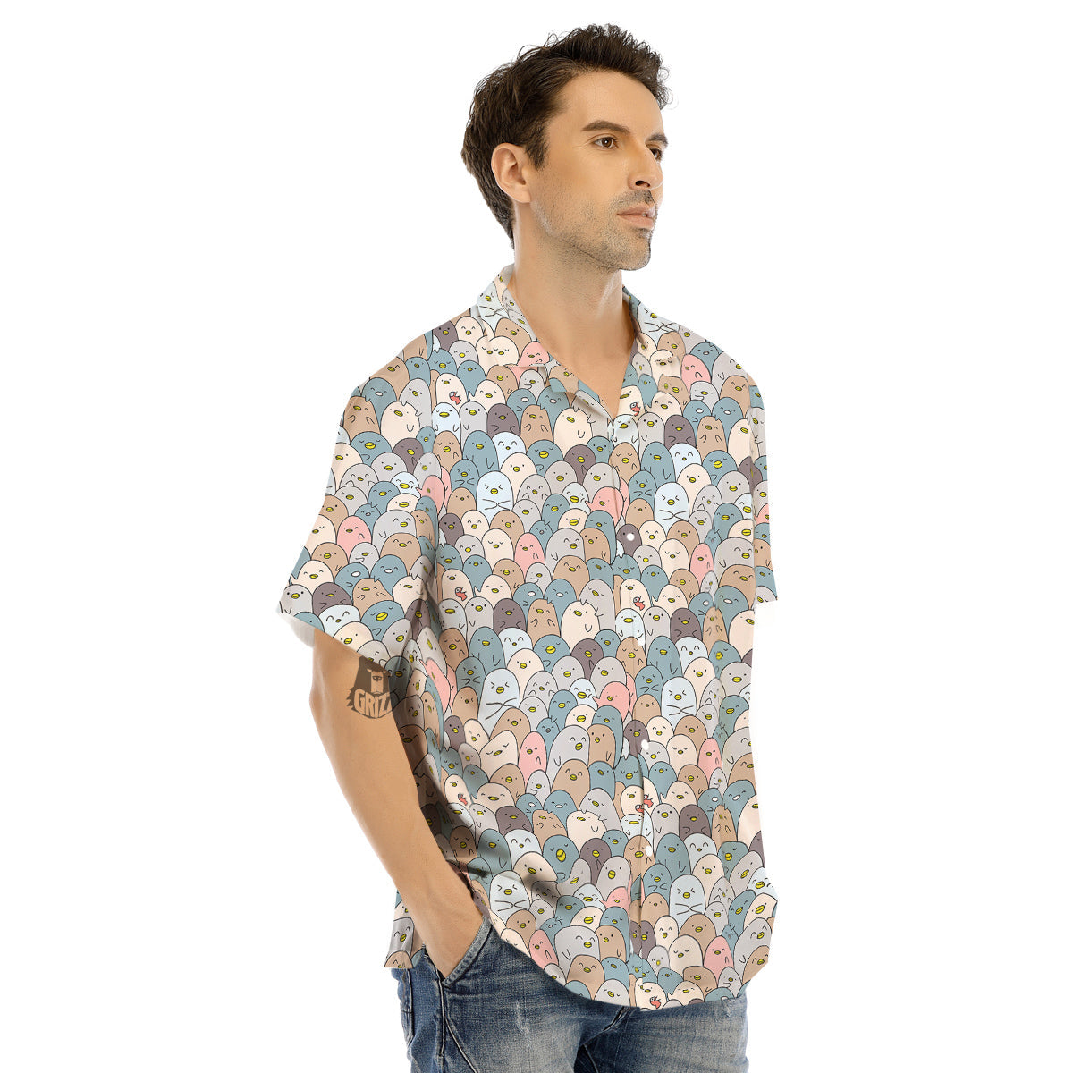 Penguin Cute Colorful Print Pattern Men's Hawaiian Shirt-grizzshop