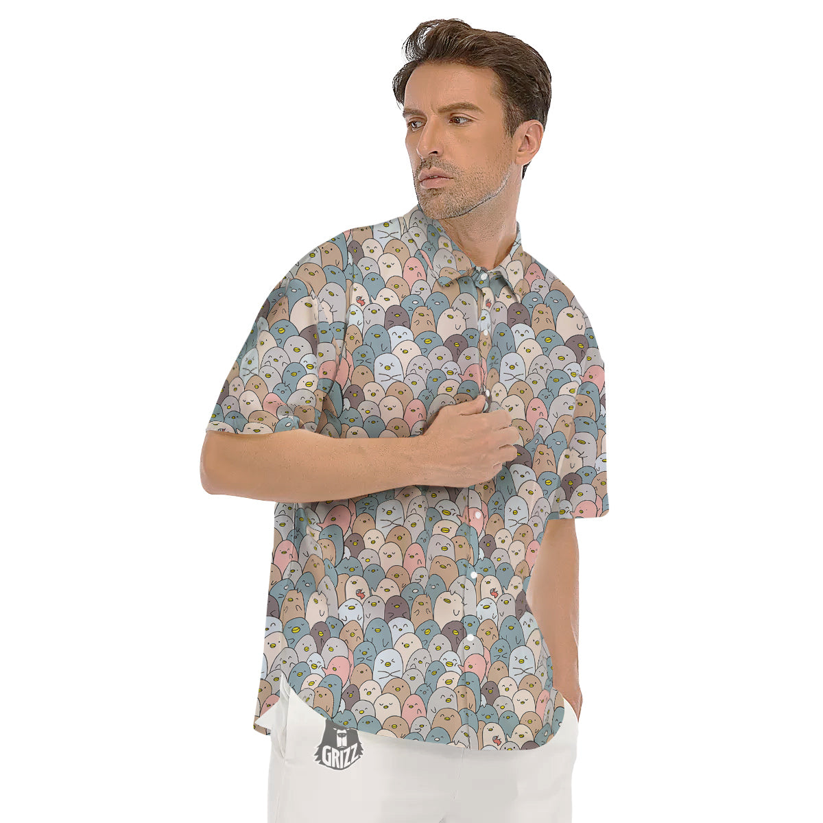 Penguin Cute Colorful Print Pattern Men's Short Sleeve Shirts-grizzshop