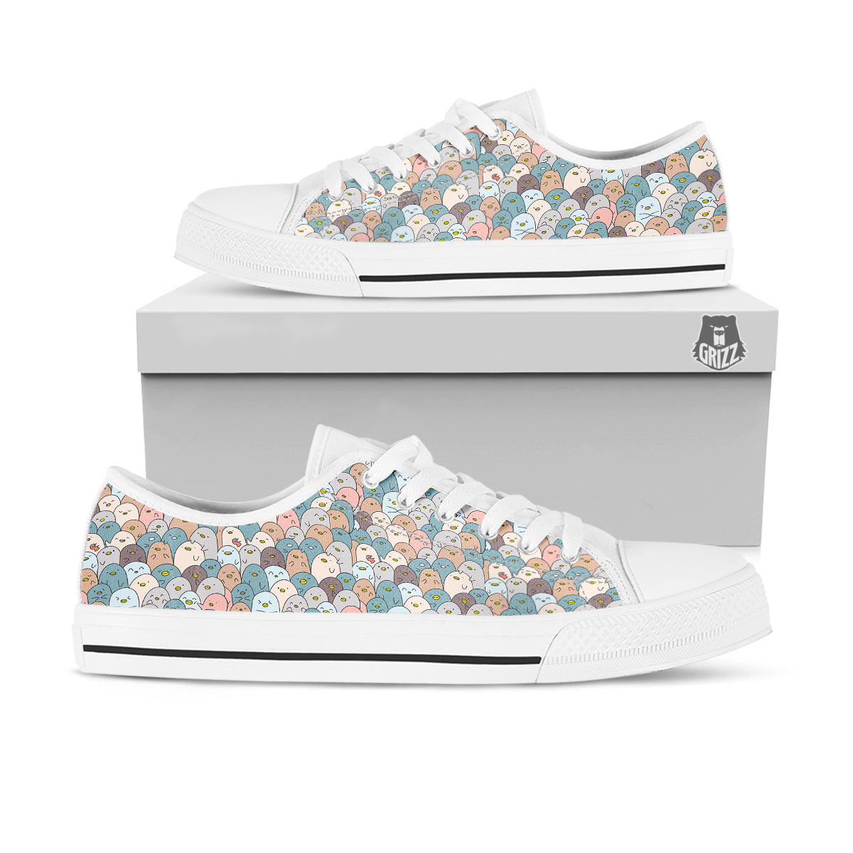 Penguin Cute Colorful Print Pattern White Low Top Shoes-grizzshop