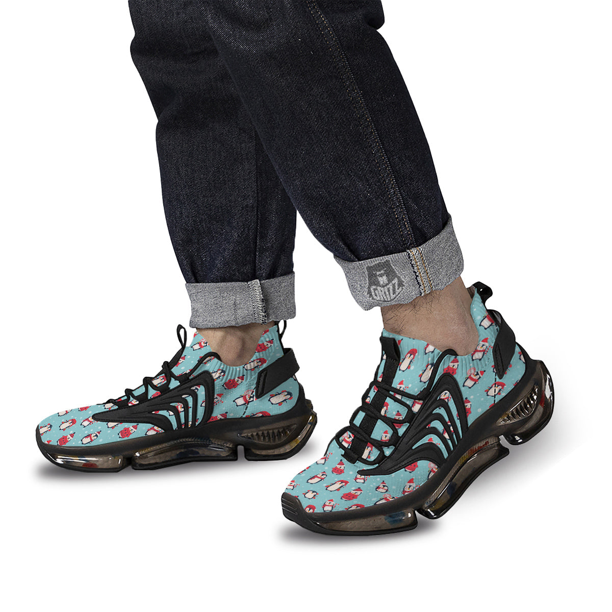 Penguin Cute Snowy Print Pattern Black Gym Shoes-grizzshop