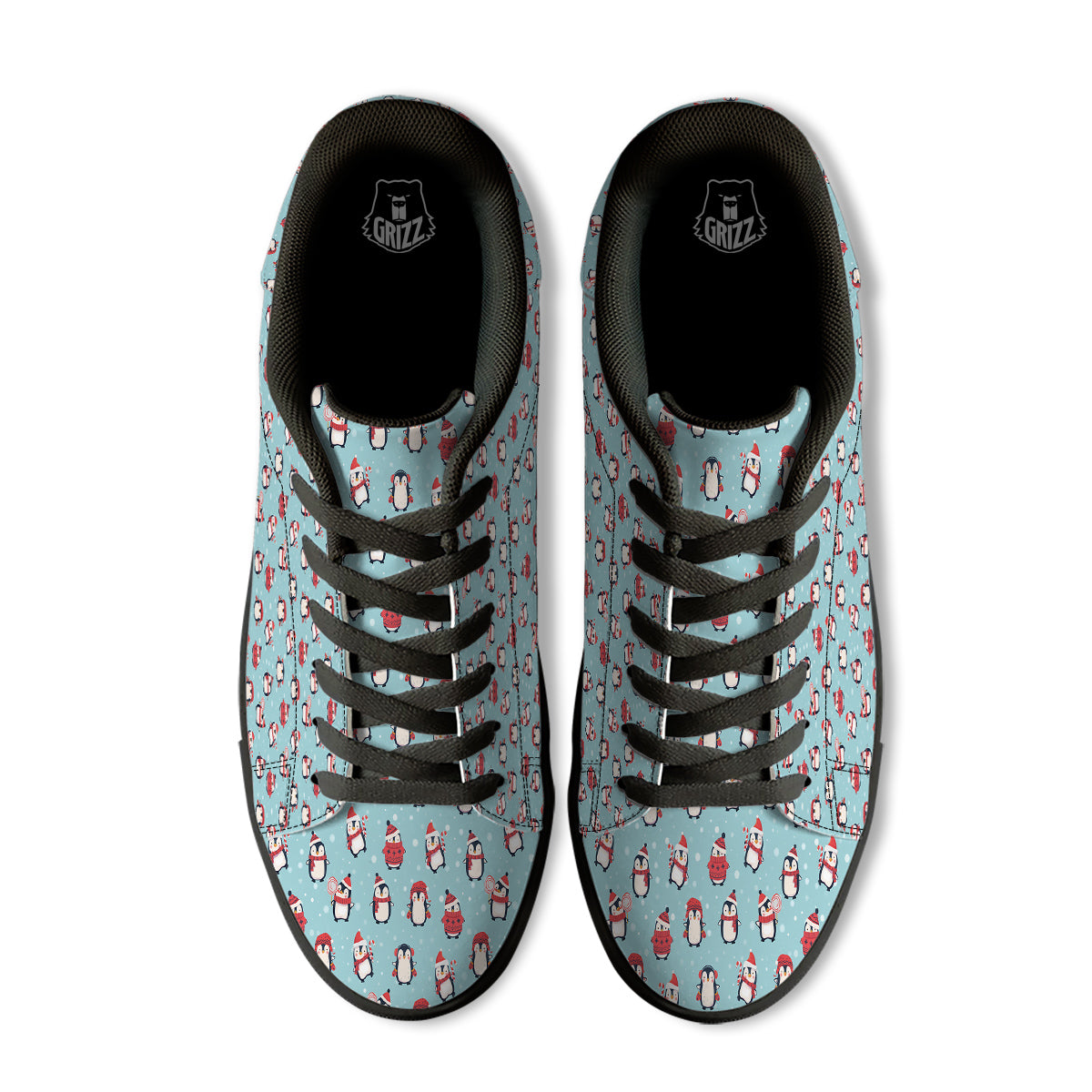 Penguin Cute Snowy Print Pattern Black Low Top Sneakers-grizzshop