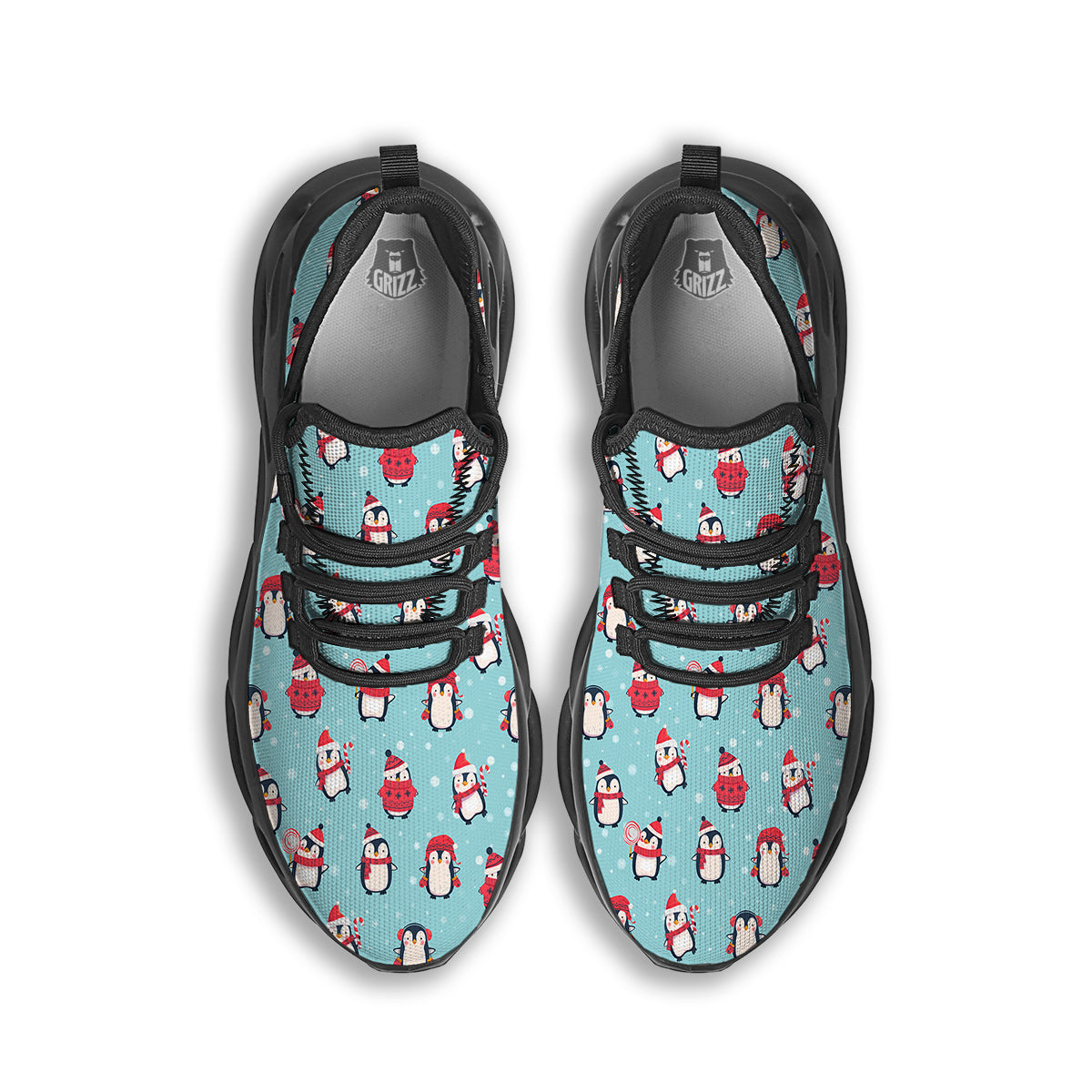 Penguin Cute Snowy Print Pattern Black Running Shoes-grizzshop