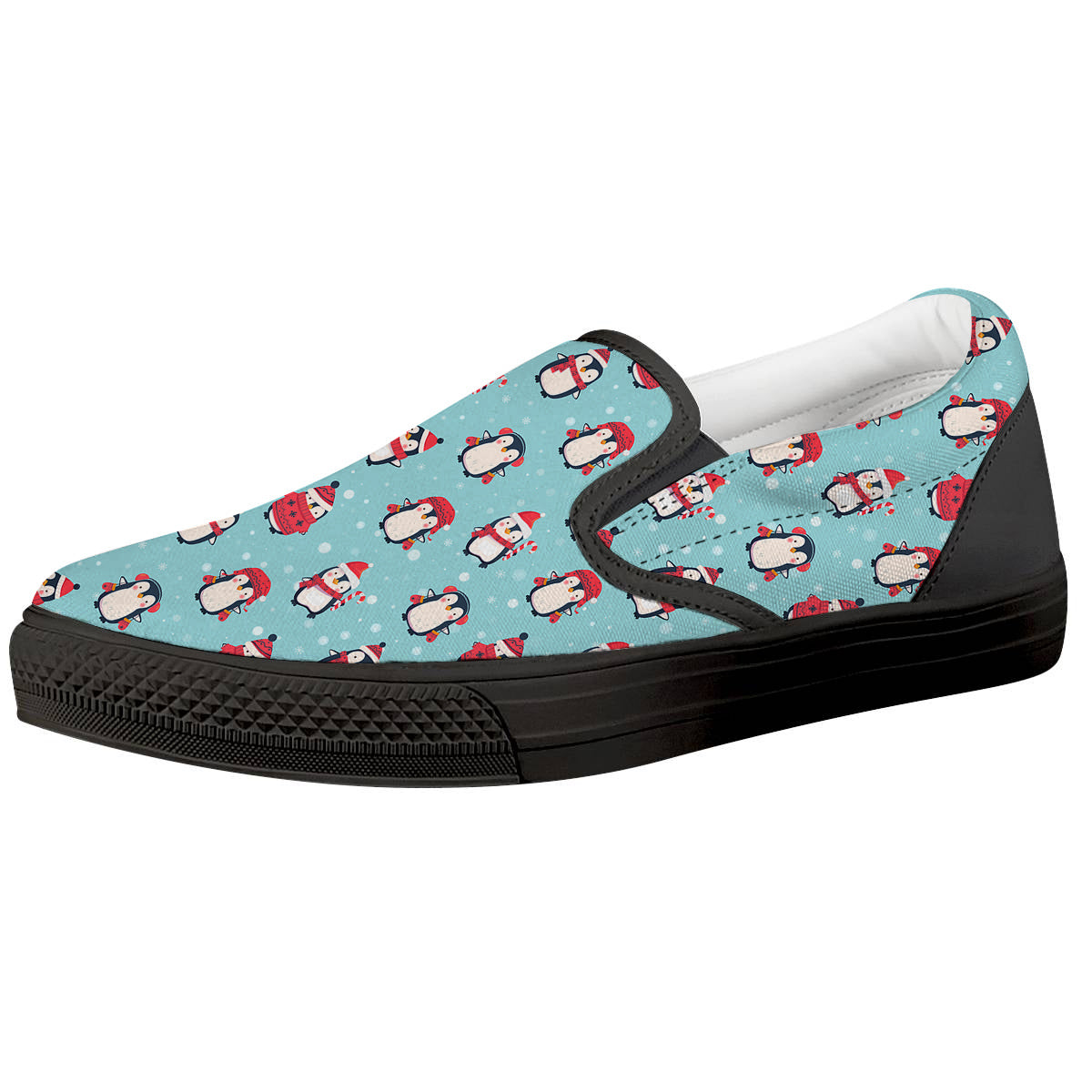 Penguin Cute Snowy Print Pattern Black Slip On Shoes-grizzshop
