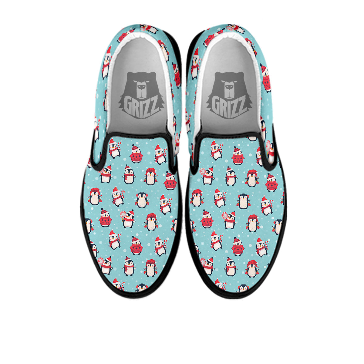 Penguin Cute Snowy Print Pattern Black Slip On Shoes-grizzshop