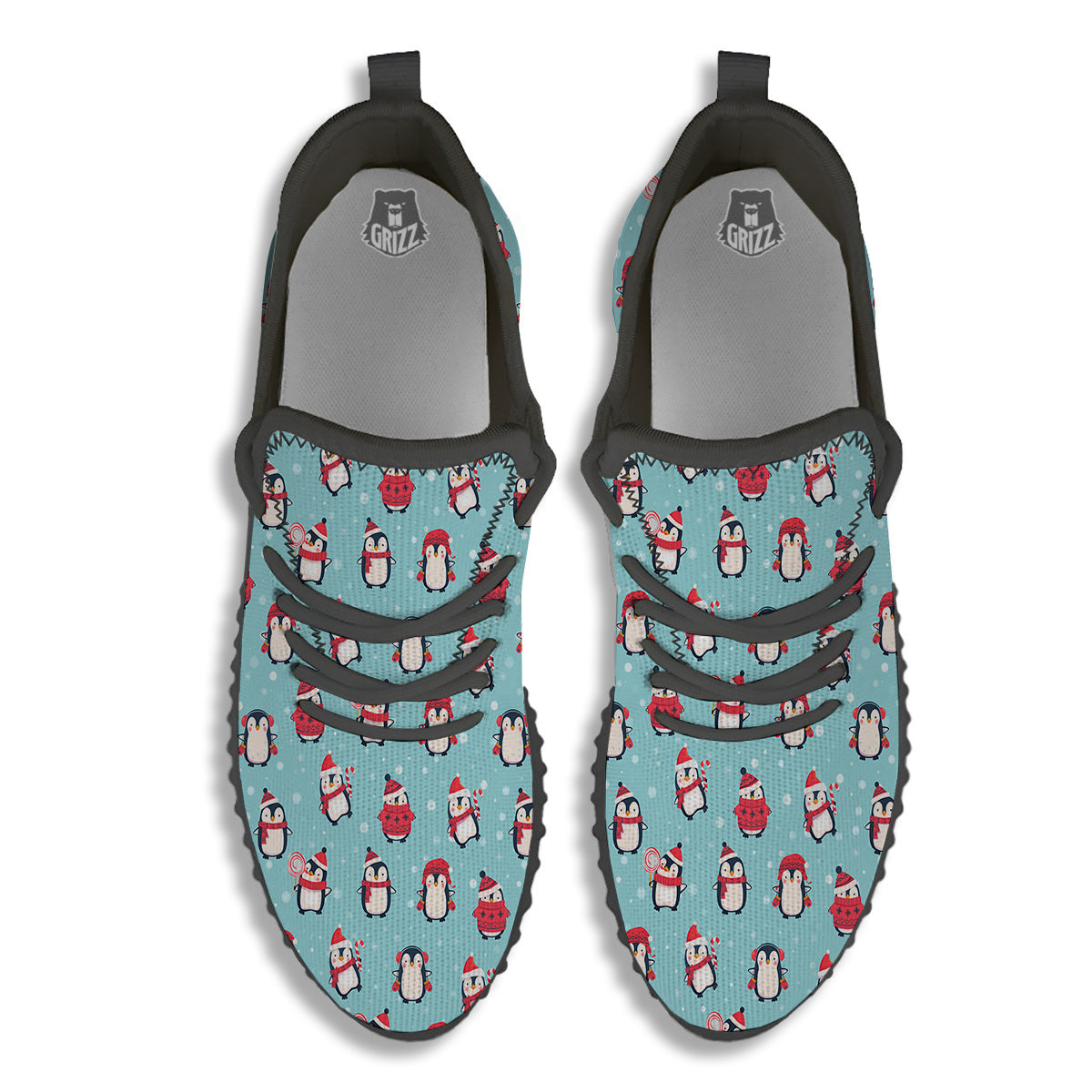 Penguin Cute Snowy Print Pattern Black Walking Shoes-grizzshop