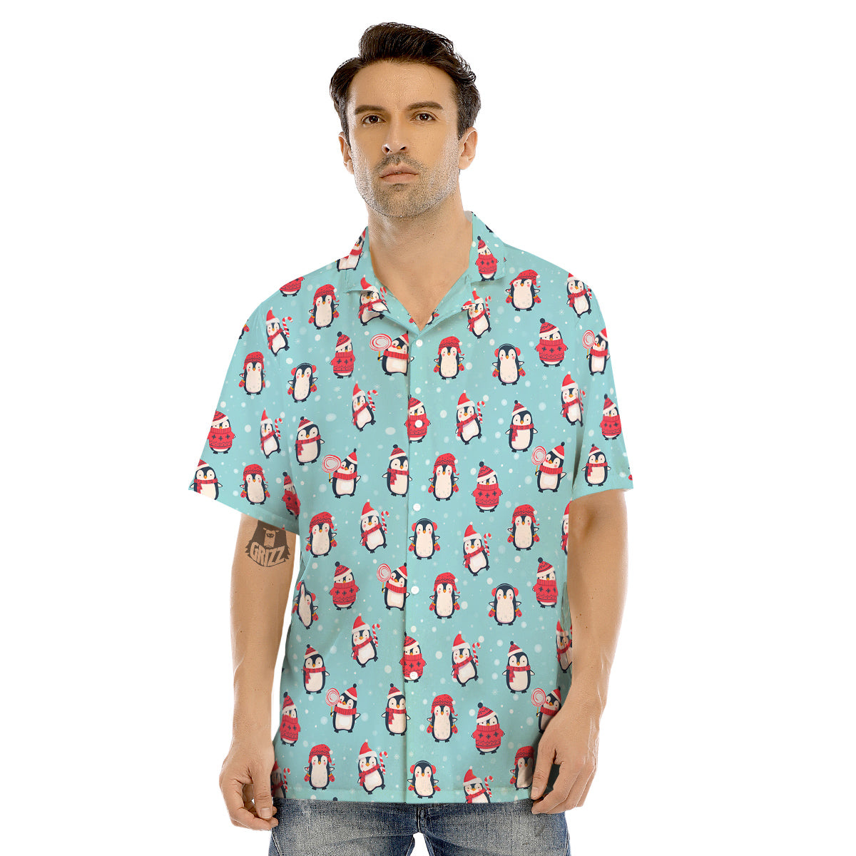 Penguin Cute Snowy Print Pattern Men's Hawaiian Shirt-grizzshop