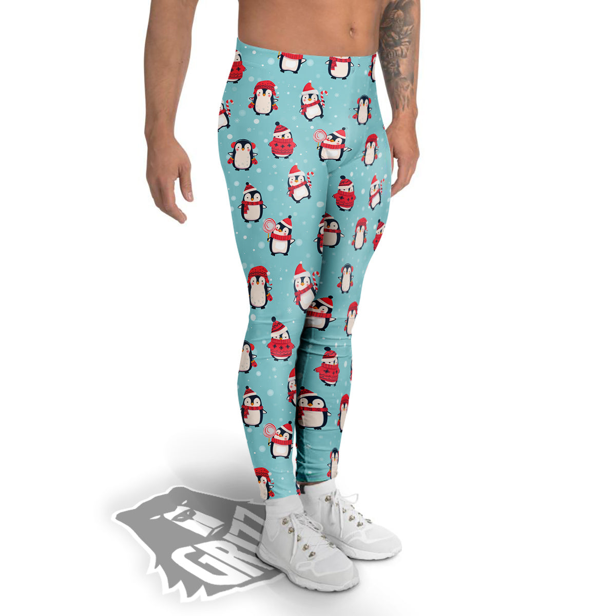 Penguin Cute Snowy Print Pattern Men's Leggings-grizzshop