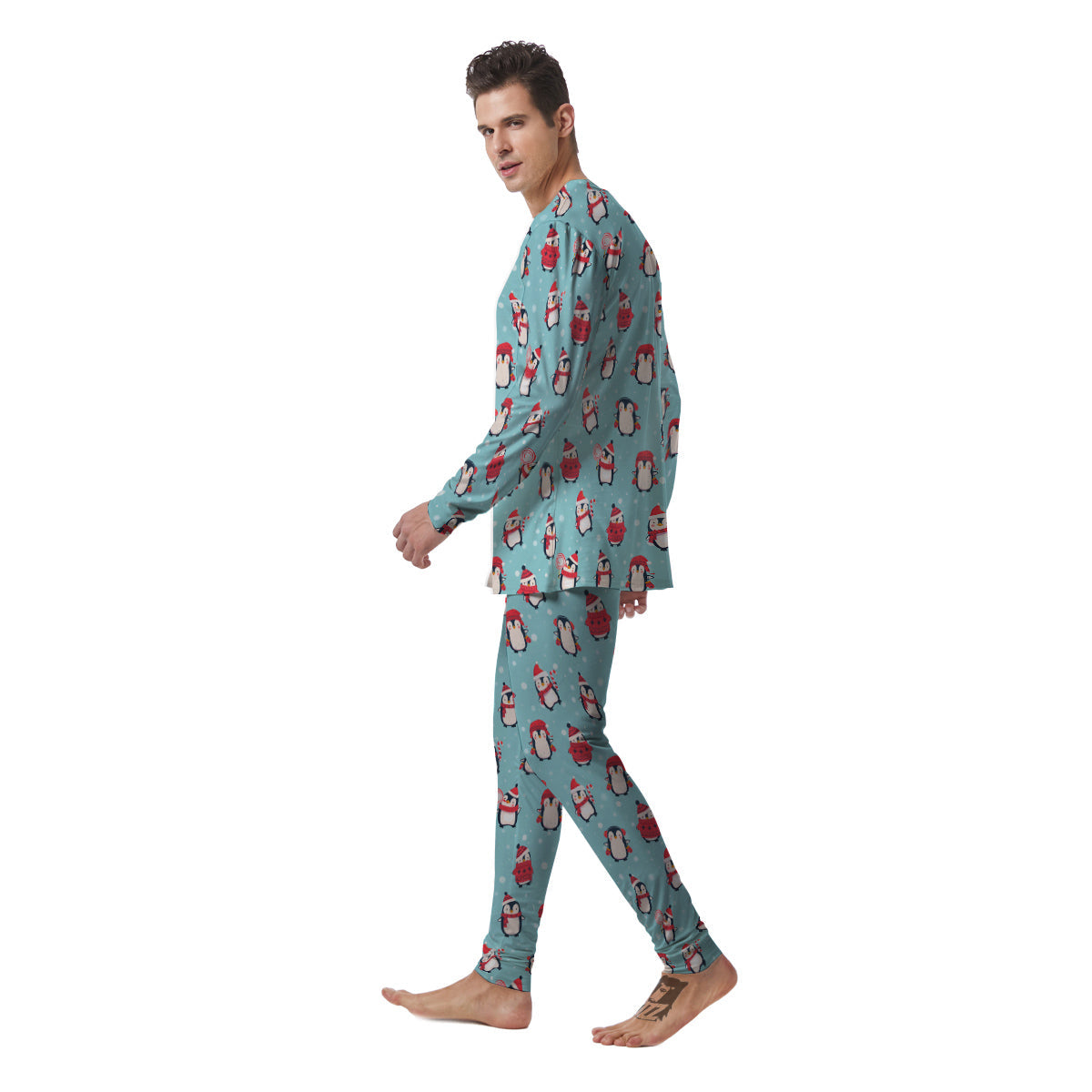 Penguin Cute Snowy Print Pattern Men's Pajamas-grizzshop