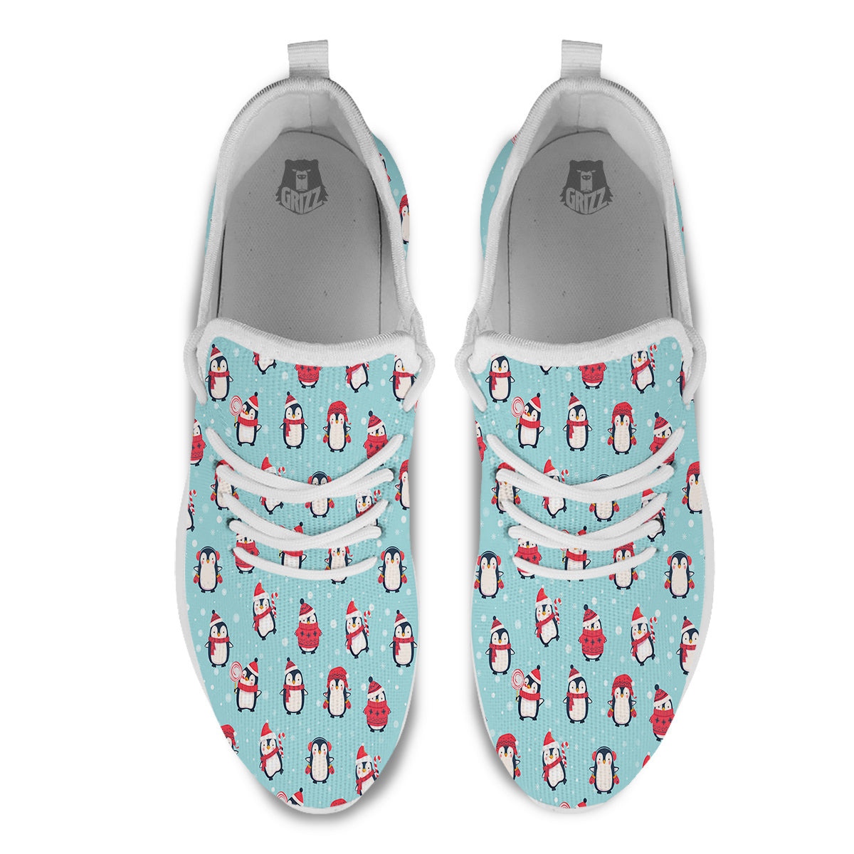 Penguin Cute Snowy Print Pattern White Athletic Shoes-grizzshop