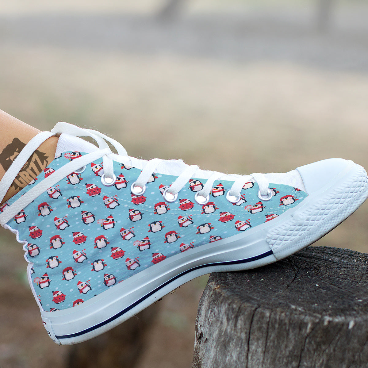 Penguin Cute Snowy Print Pattern White High Top Shoes-grizzshop
