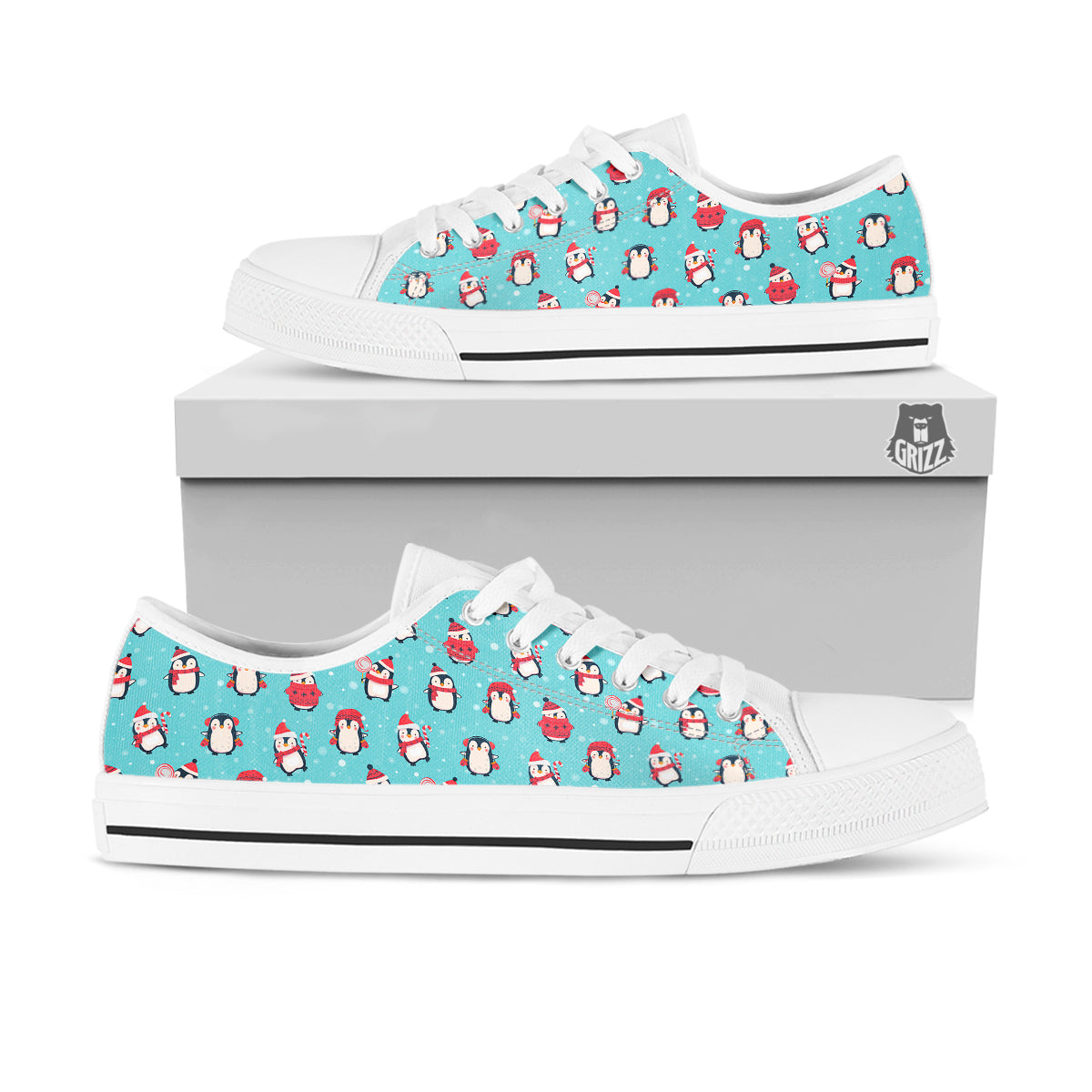 Penguin Cute Snowy Print Pattern White Low Top Shoes-grizzshop