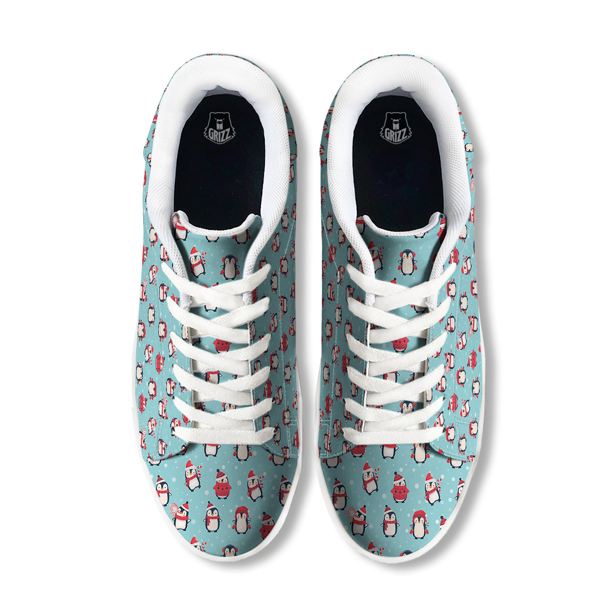 Penguin Cute Snowy Print Pattern White Low Top Sneakers-grizzshop