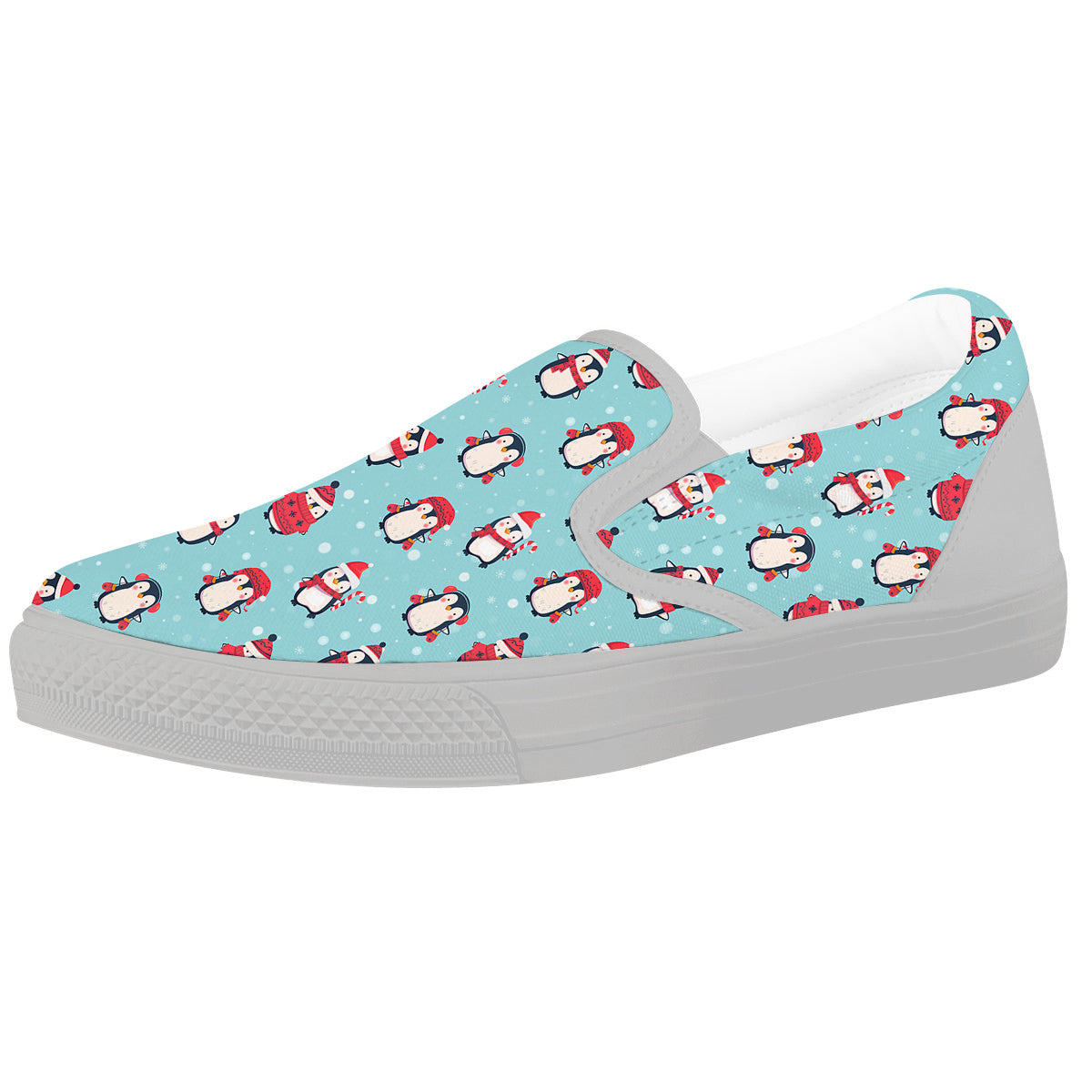Penguin Cute Snowy Print Pattern White Slip On Shoes-grizzshop