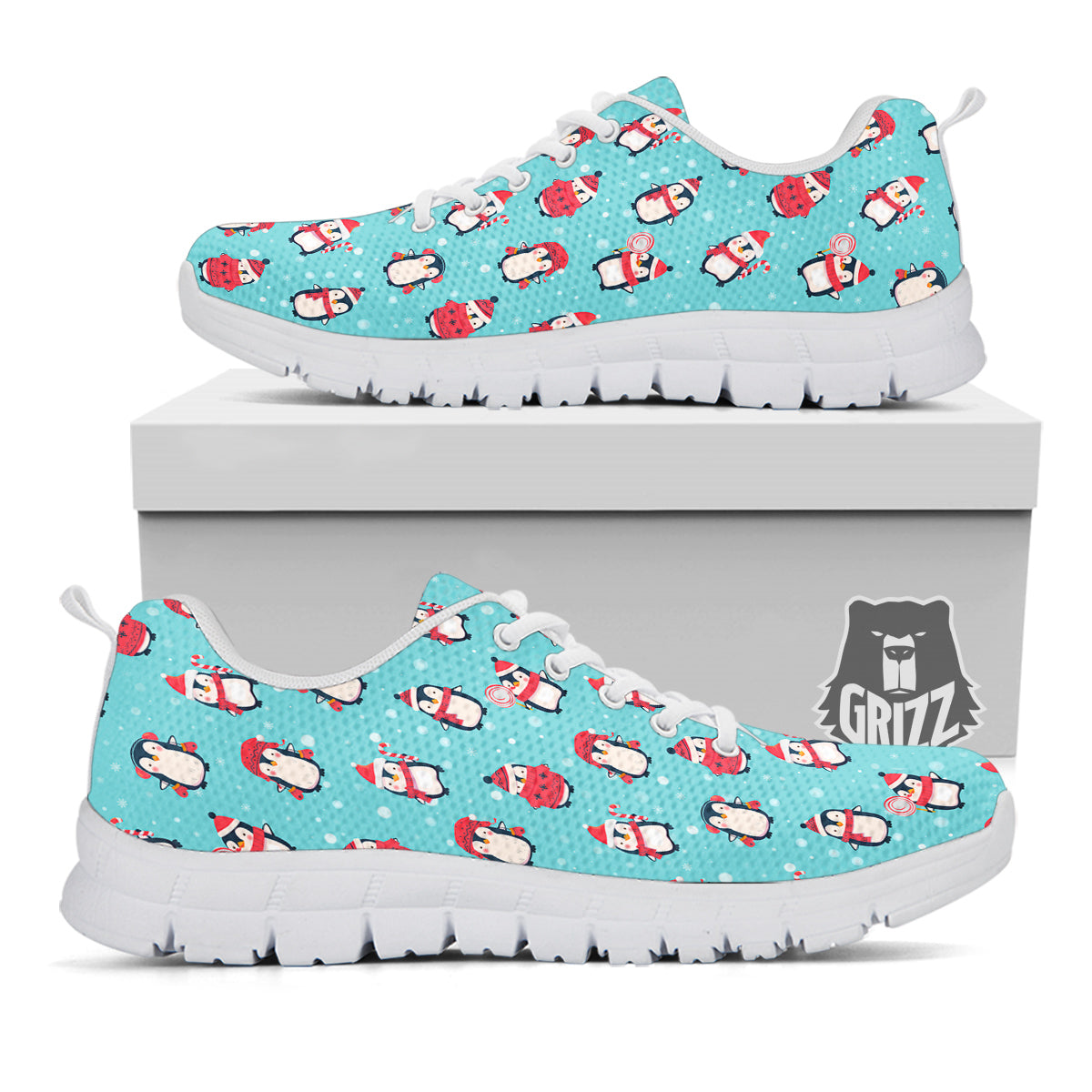 Penguin Cute Snowy Print Pattern White Sneaker-grizzshop