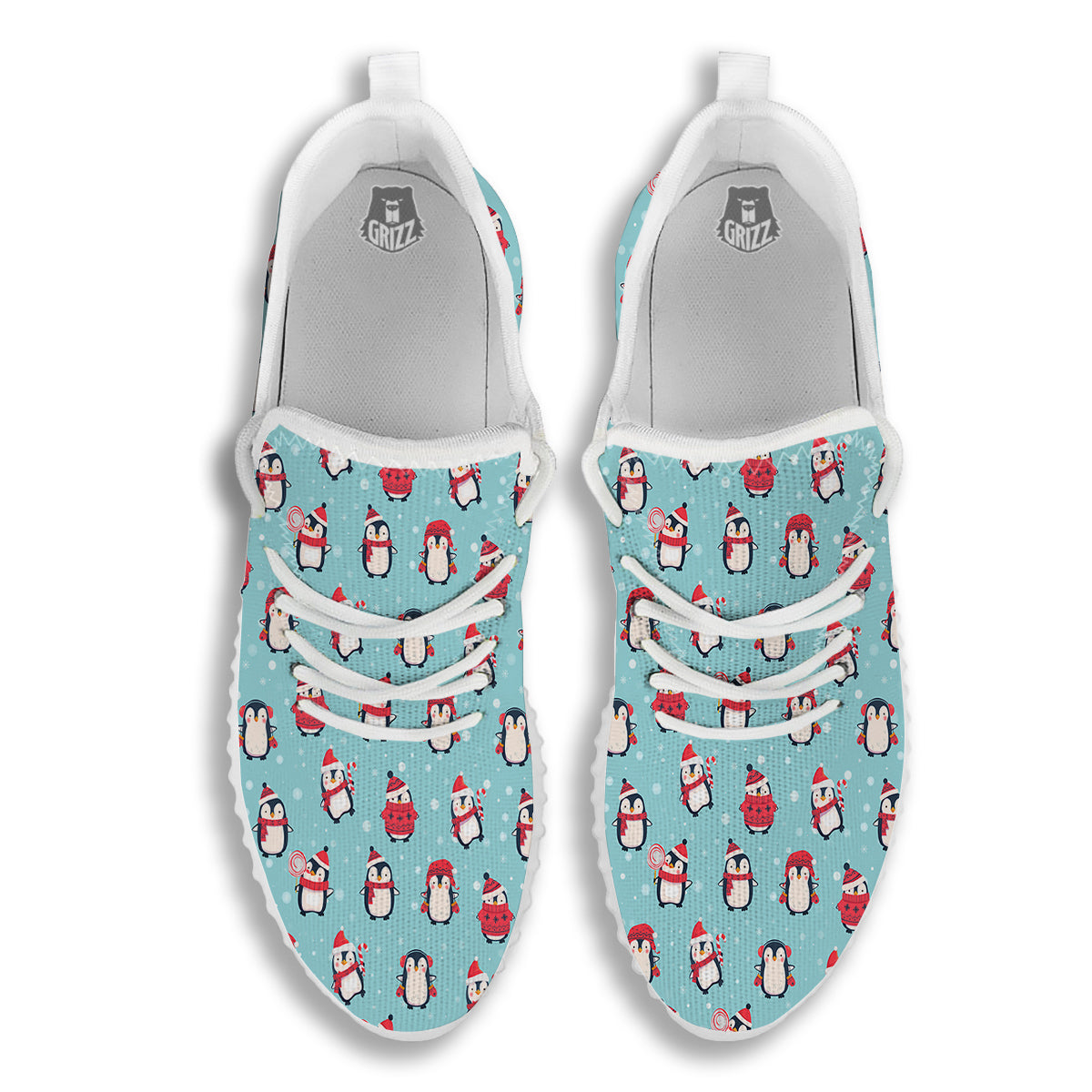 Penguin Cute Snowy Print Pattern White Walking Shoes-grizzshop