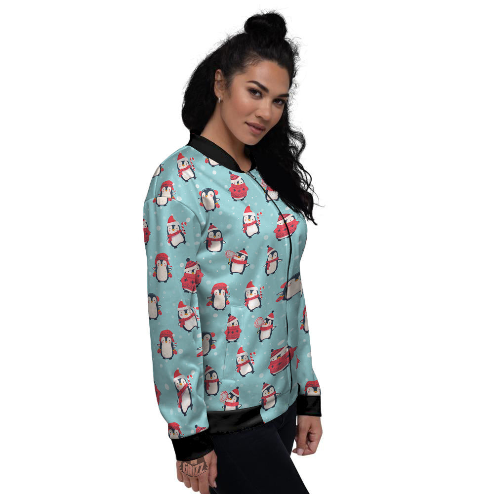 Penguin Cute Snowy Print Pattern Women's Bomber Jacket-grizzshop