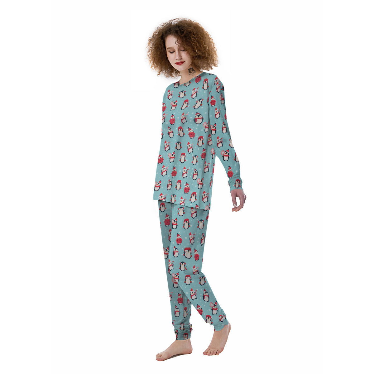 Penguin Cute Snowy Print Pattern Women's Pajamas-grizzshop