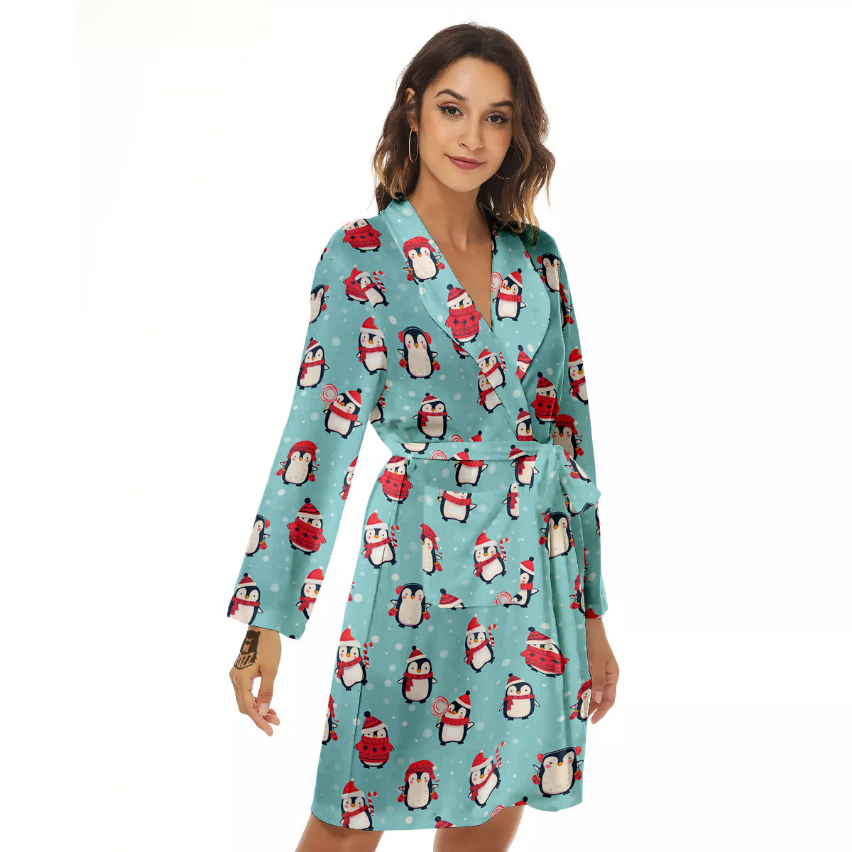 Penguin Cute Snowy Print Pattern Women's Robe-grizzshop