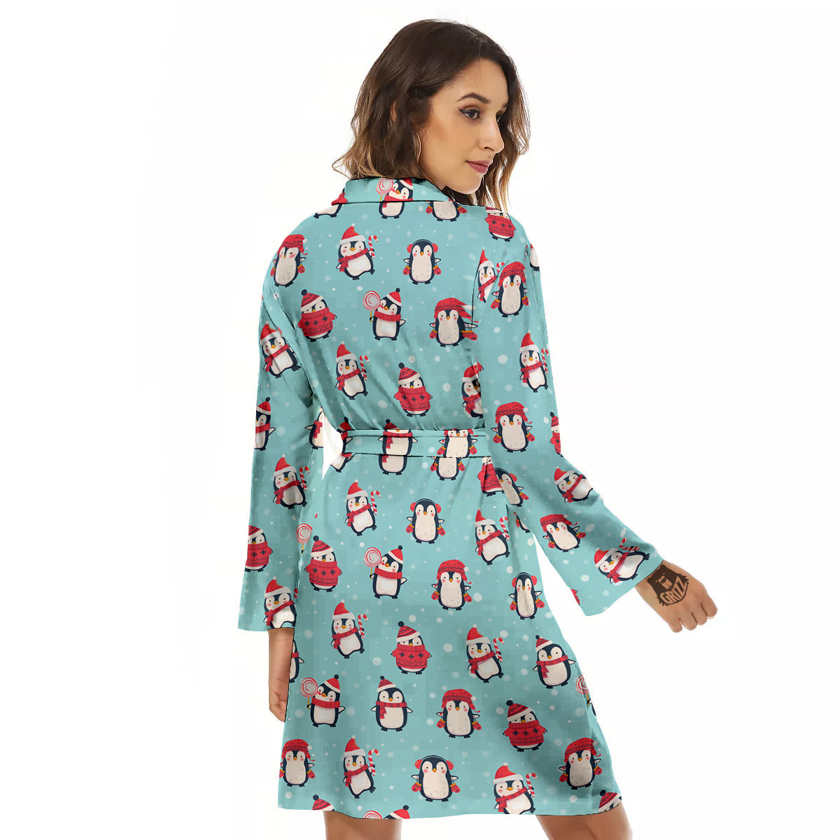Penguin Cute Snowy Print Pattern Women's Robe-grizzshop