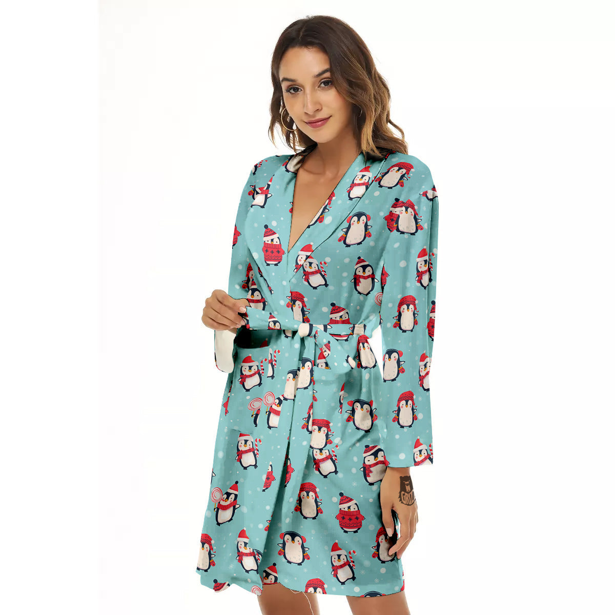 Penguin Cute Snowy Print Pattern Women's Robe-grizzshop