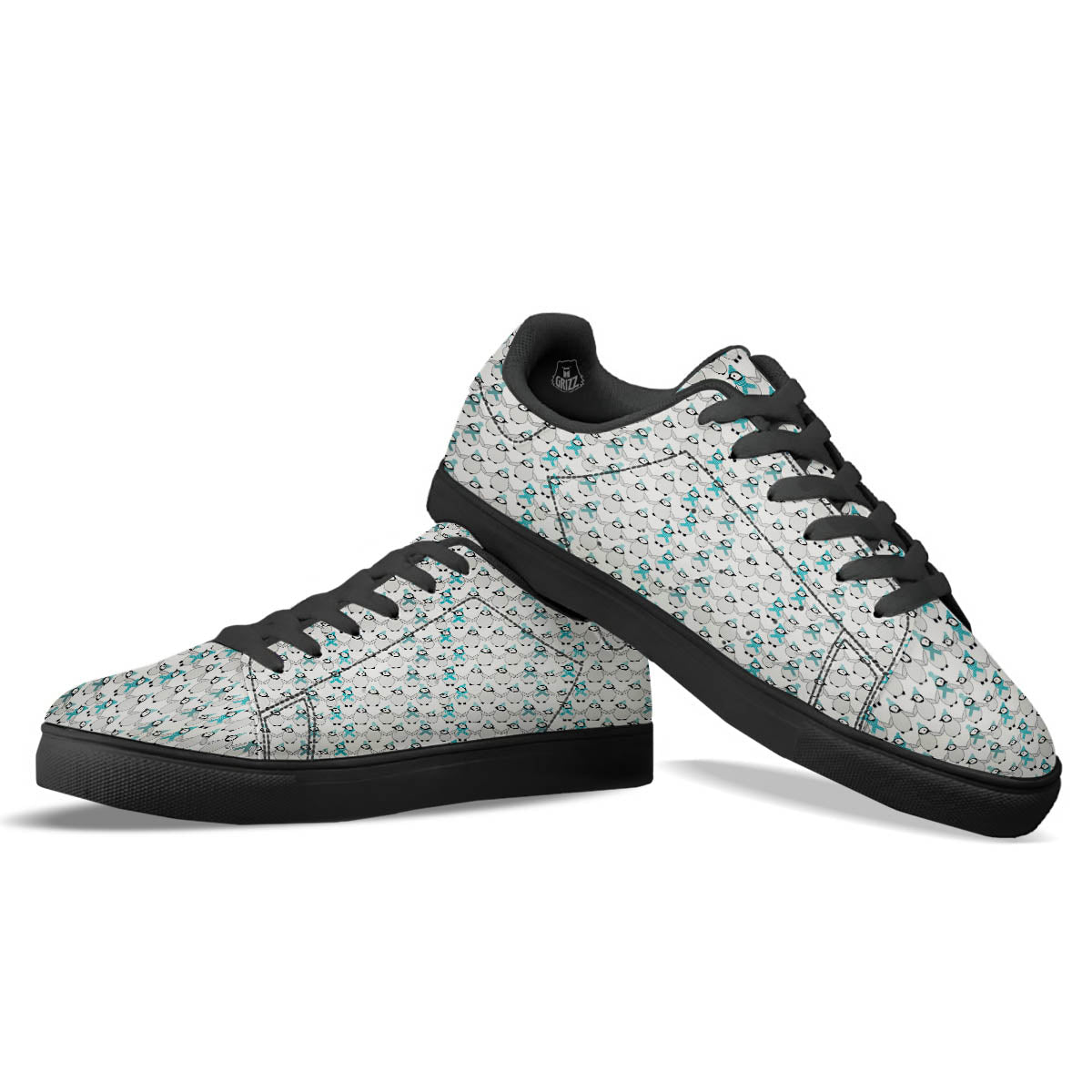 Penguin Emperor Cartoon Print Pattern Black Low Top Sneakers-grizzshop