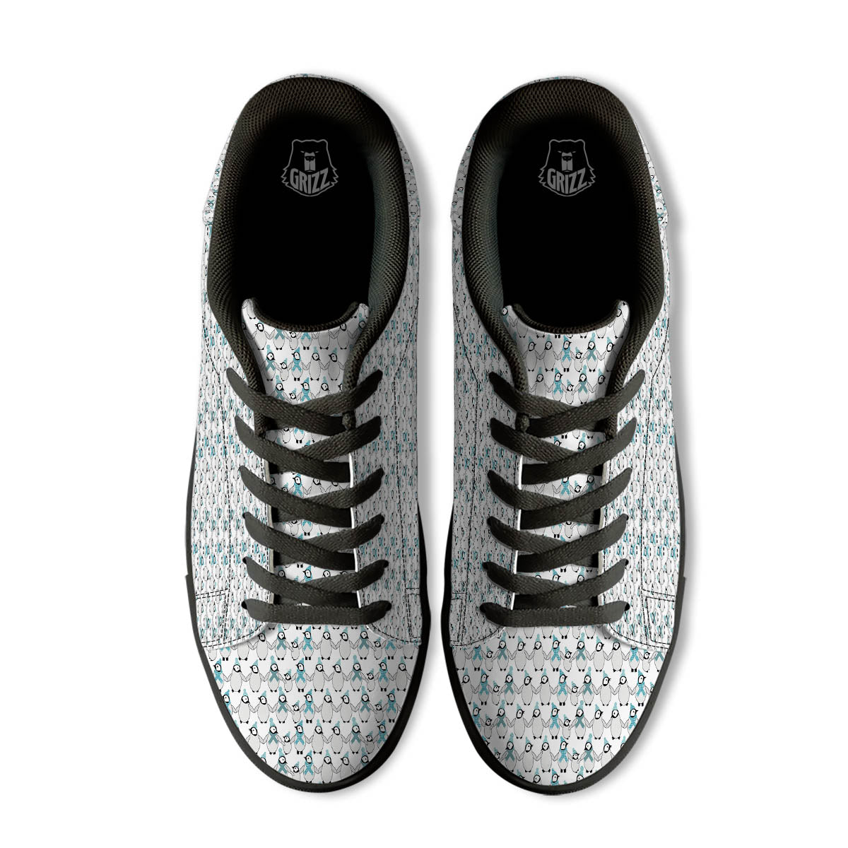 Penguin Emperor Cartoon Print Pattern Black Low Top Sneakers-grizzshop