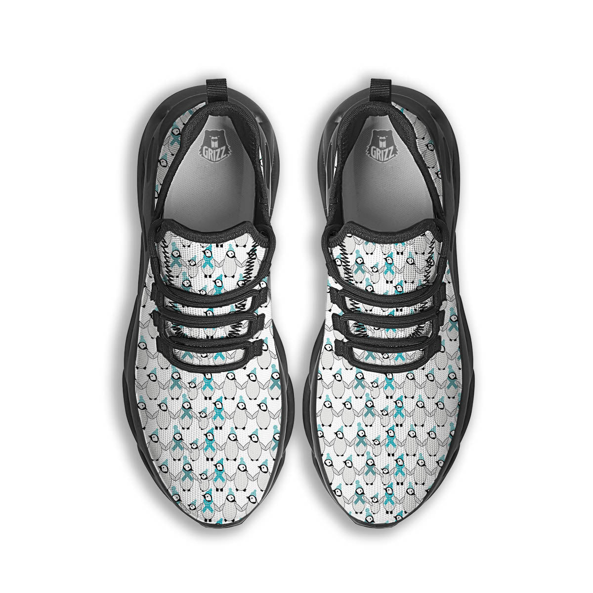 Penguin Emperor Cartoon Print Pattern Black Running Shoes-grizzshop