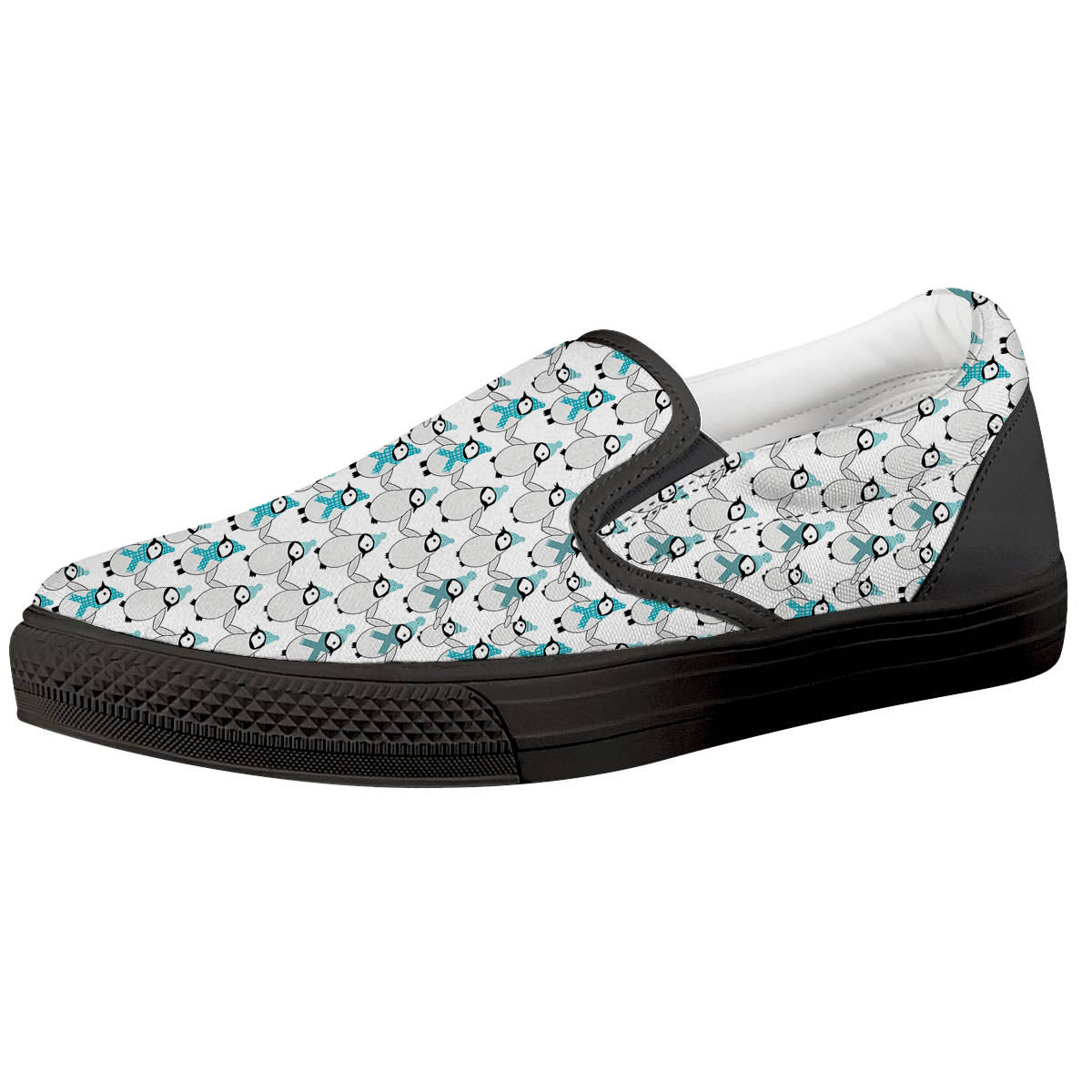 Penguin Emperor Cartoon Print Pattern Black Slip On Shoes-grizzshop