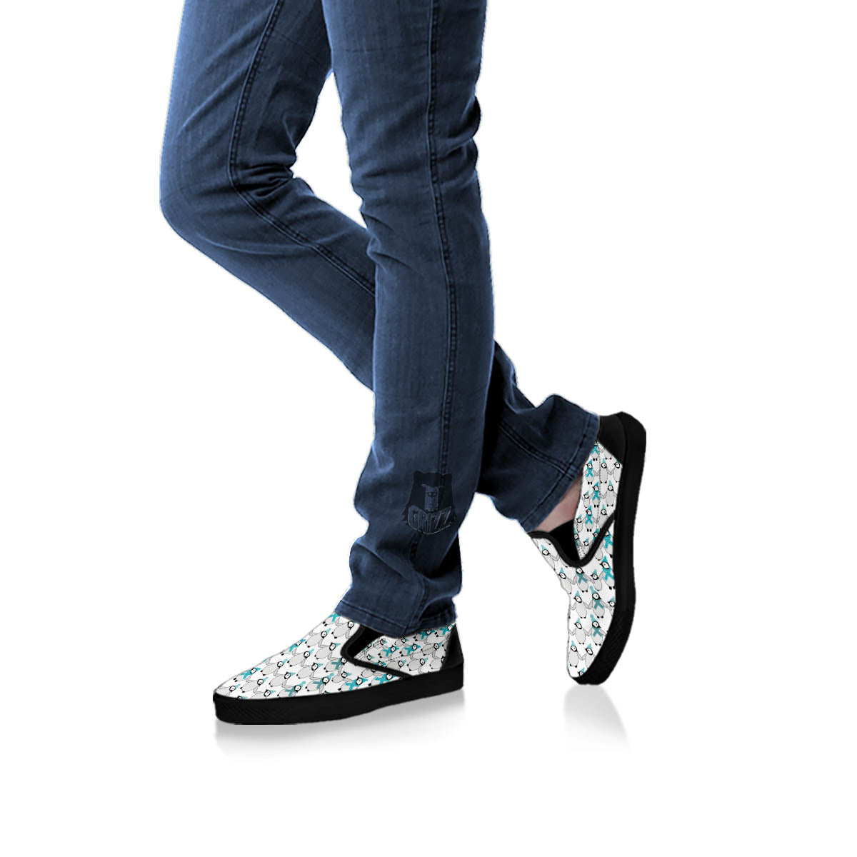 Penguin Emperor Cartoon Print Pattern Black Slip On Shoes-grizzshop